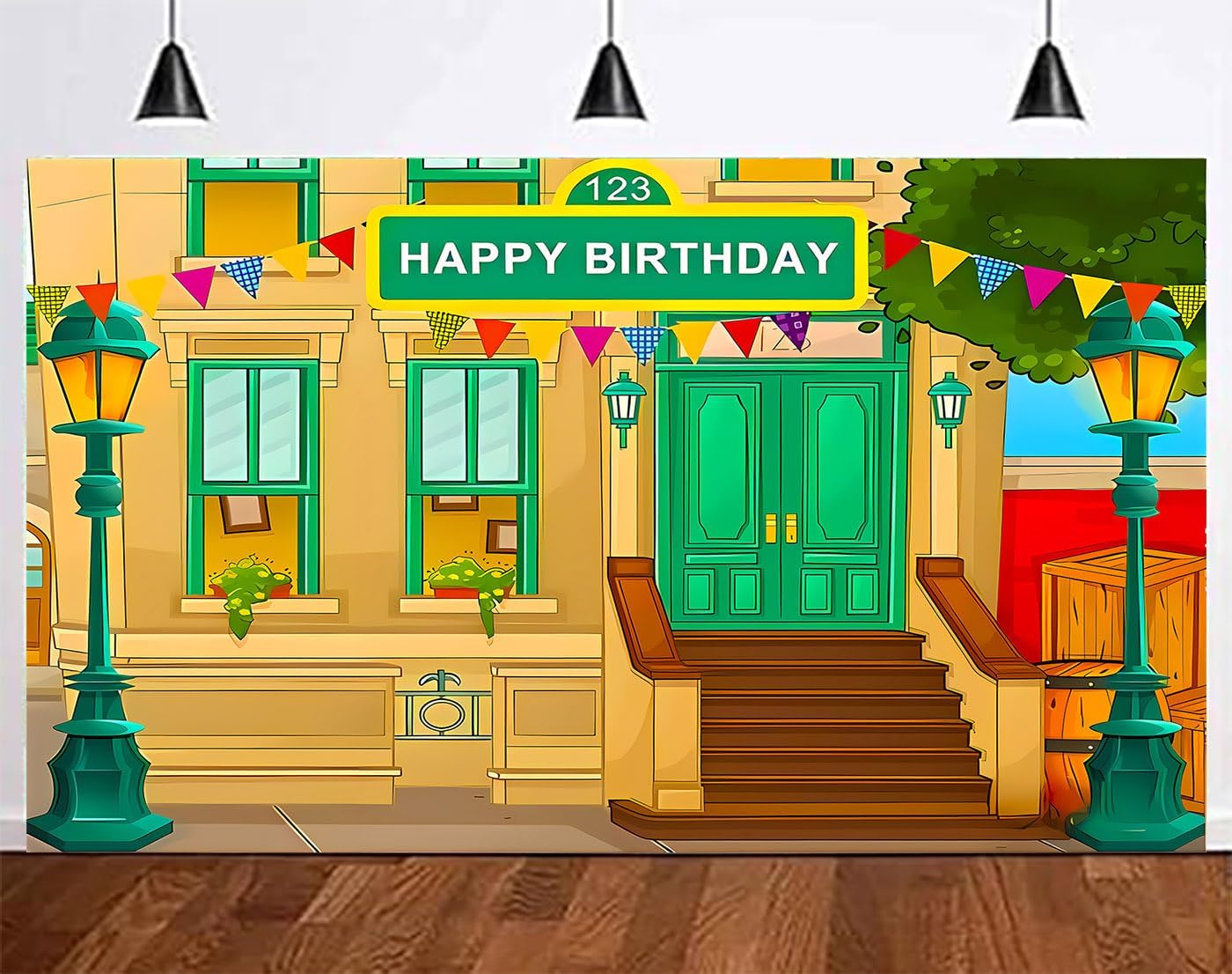 Happy Birthday Cartoon Street Photo Background Vinyl 5x3 Feet