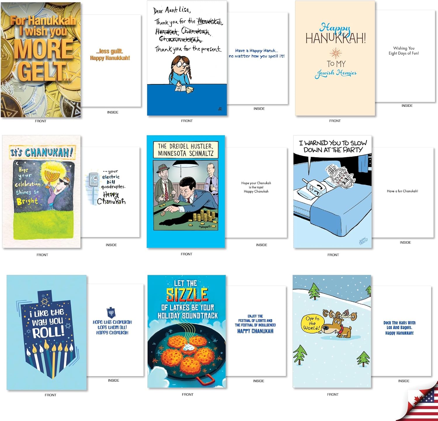 NobleWorks 36 Funny Chanukah Greeting Cards with Envelopes