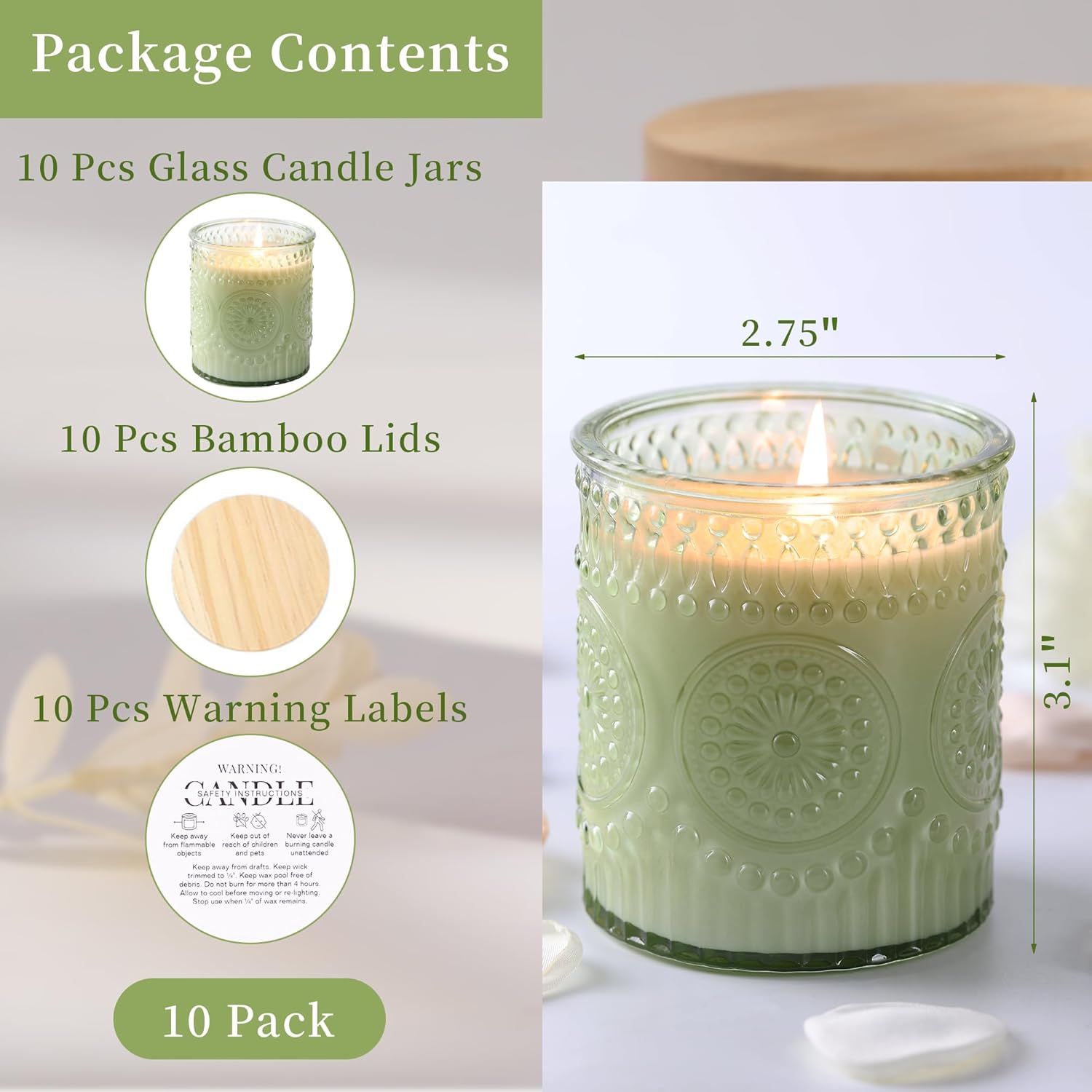 VERLENS 8oz Glass Candle Jars with Lids Set of 10