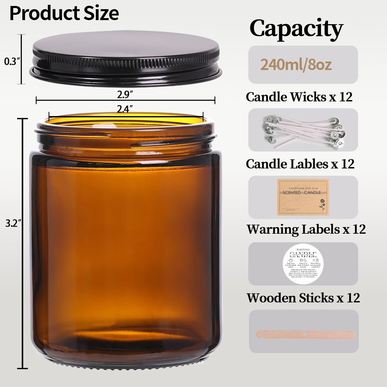 HAVITI 12-Piece Candle Jar Kit with Lids and Wicks
