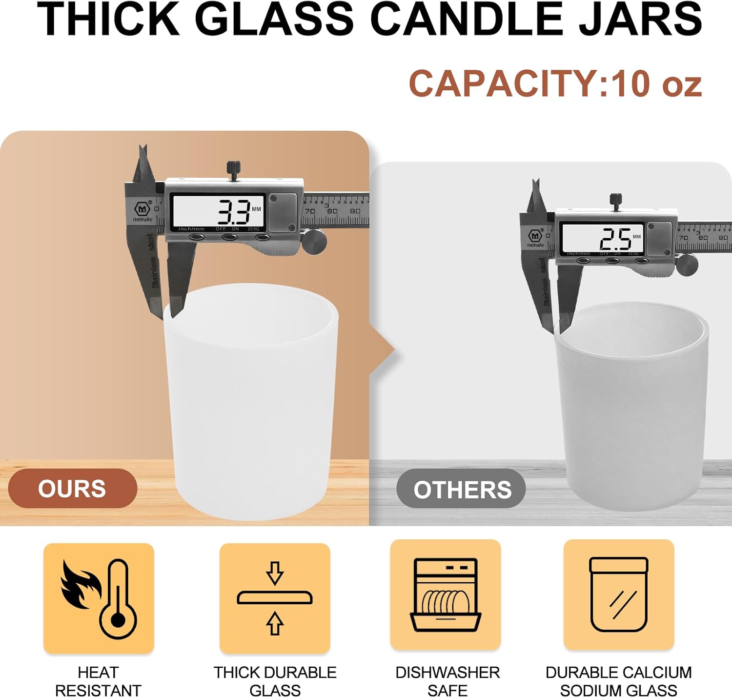 10 Oz Thick Candle Jars 15 Pcs Matte White with Wood Lids