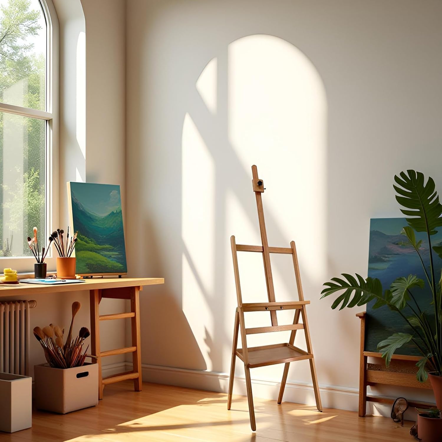 Solid Beech Wood Floor Easel with Storage Plate