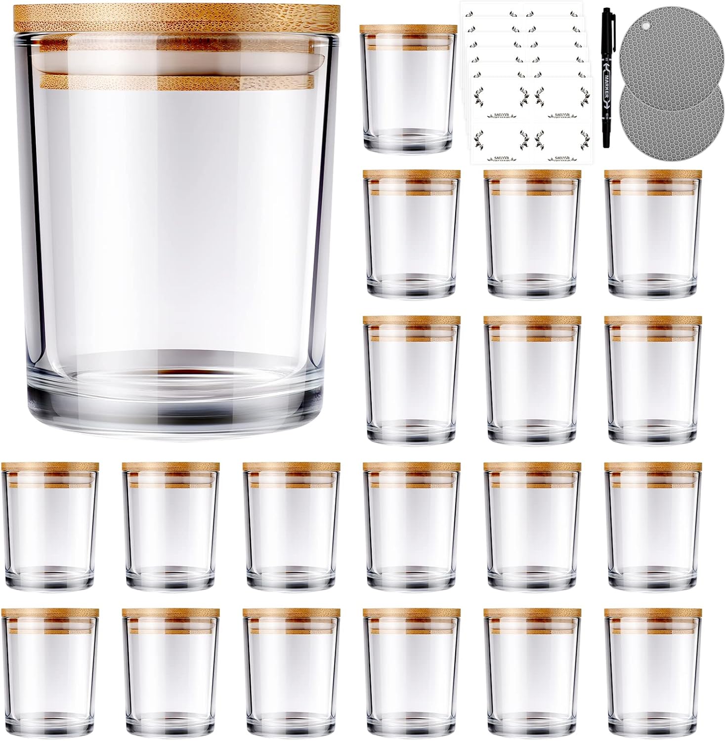 20 Piece Candle Jar Set with Lids and Labels