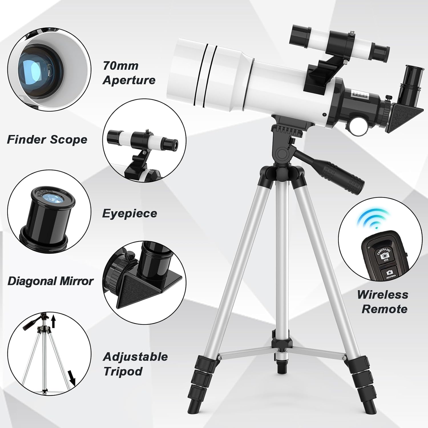 ToyerBee 70mm Refractor Telescope with Phone Adapter and Wireless Remote
