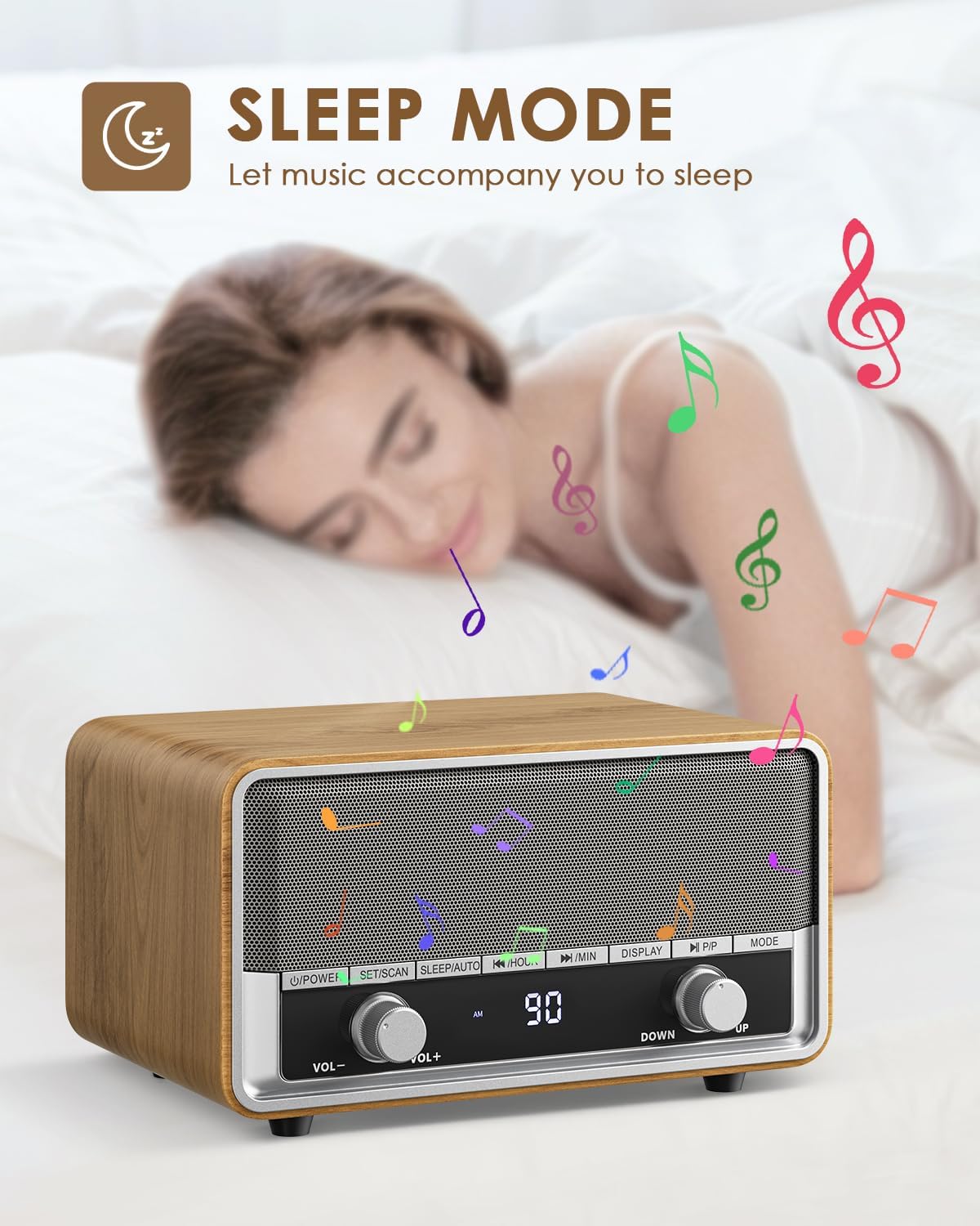 Audiocrazy AM FM Digital Clock Radio with LCD Display and Bluetooth