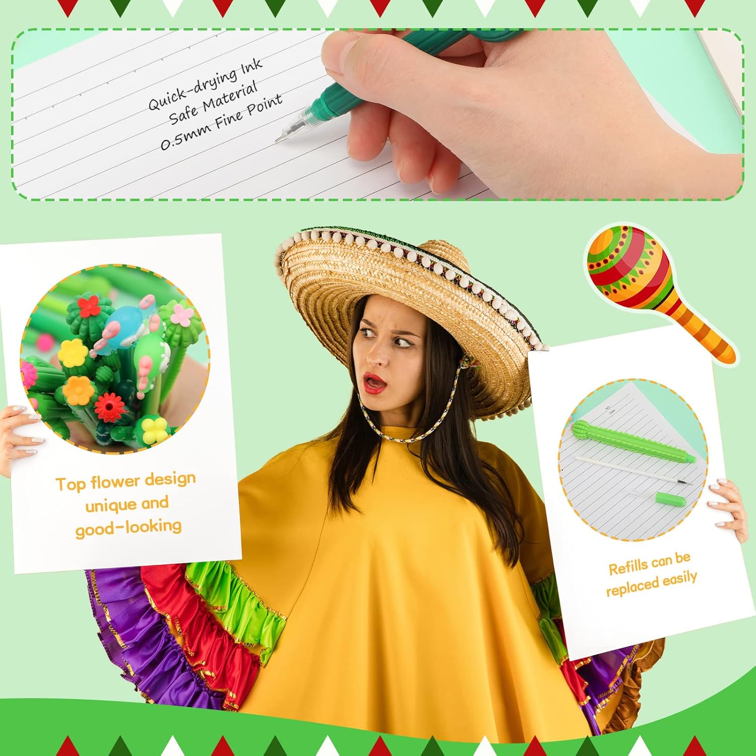 Tinlade 200 Pcs Cactus Shaped Gel Pens Set