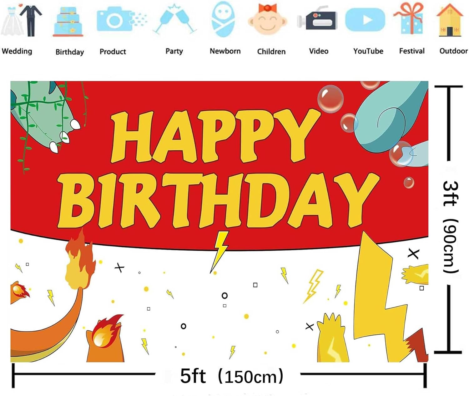 5x3ft Cartoon Monster Birthday Photo Backdrop