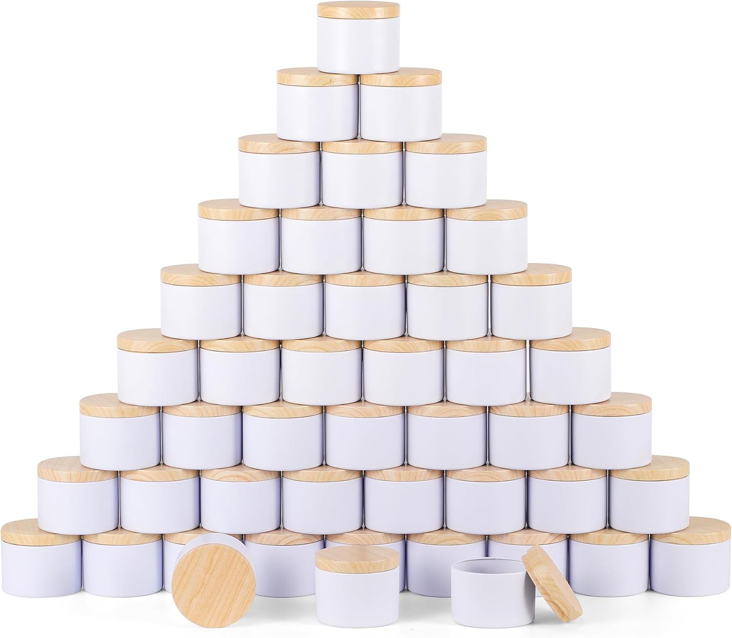 BOTINXIS 24 Pcs 4oz Matte White Candle Tins with Wood Grain Lids