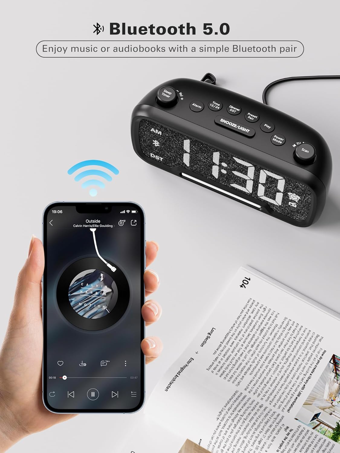 Digital Alarm Clock Radio with Bluetooth Speaker and Night Light