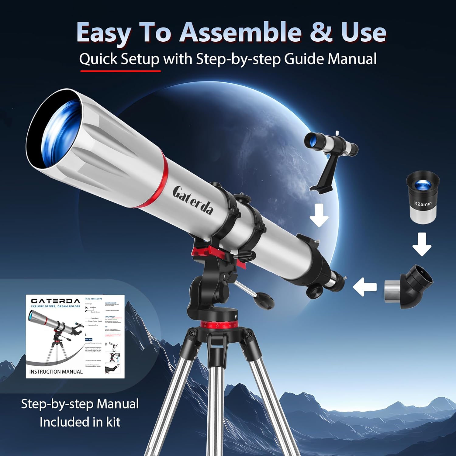 Gaterda 90mm Refractor Telescope for Adults