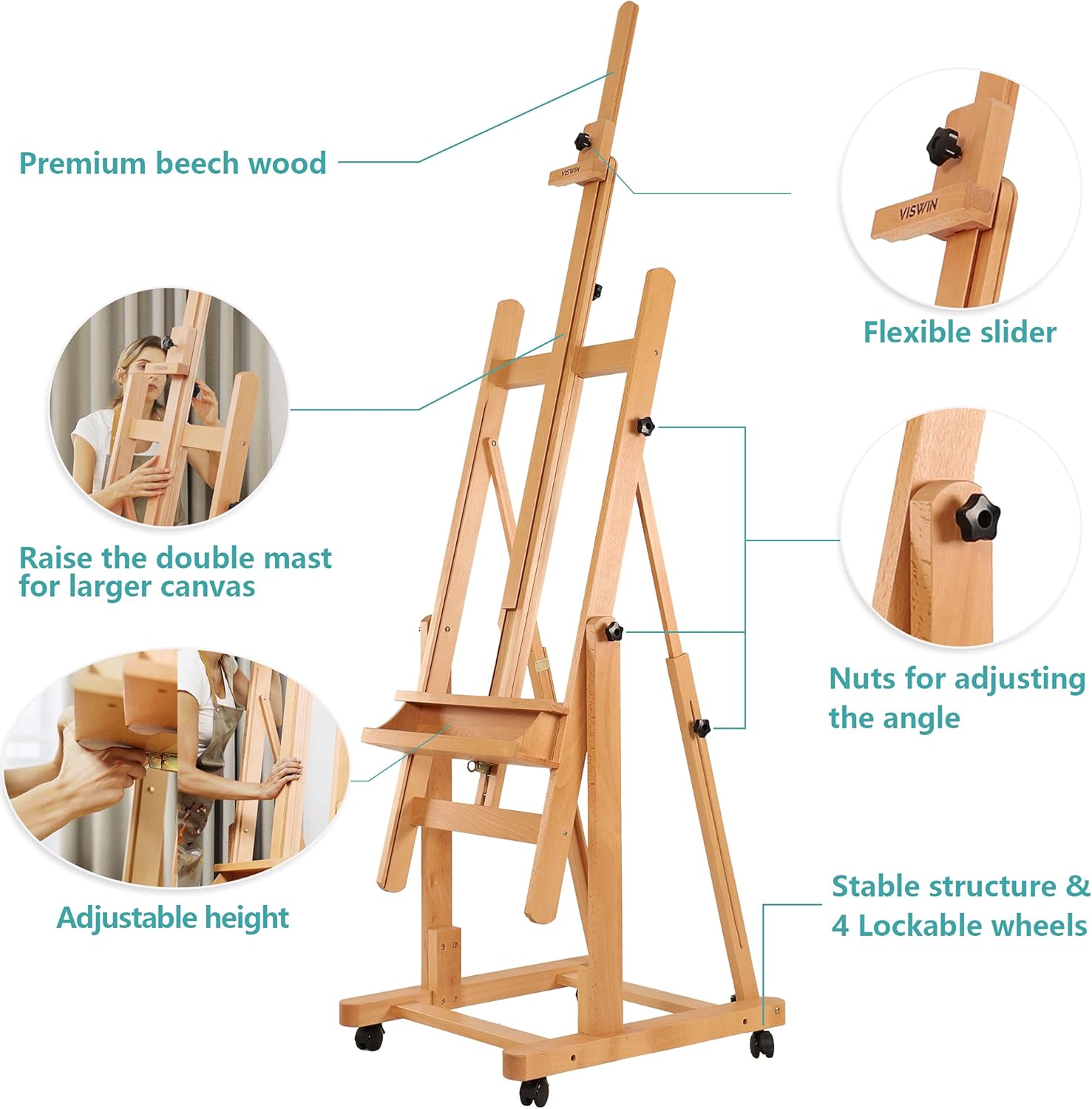 VISWIN Heavy Duty H Frame Easel with Storage and 4 Wheels