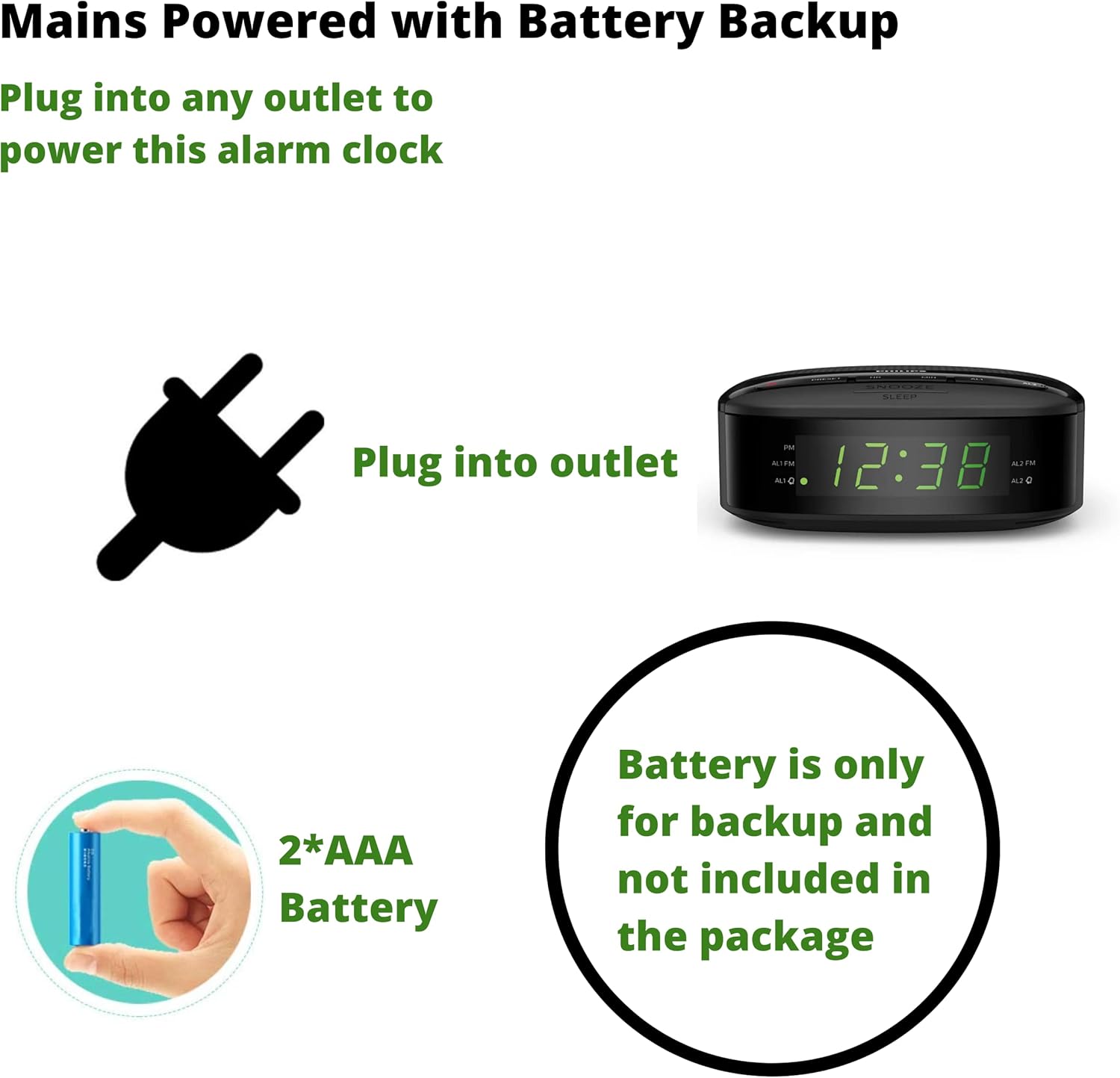 Philips Radio Alarm Clock with LED Display and Snooze Function