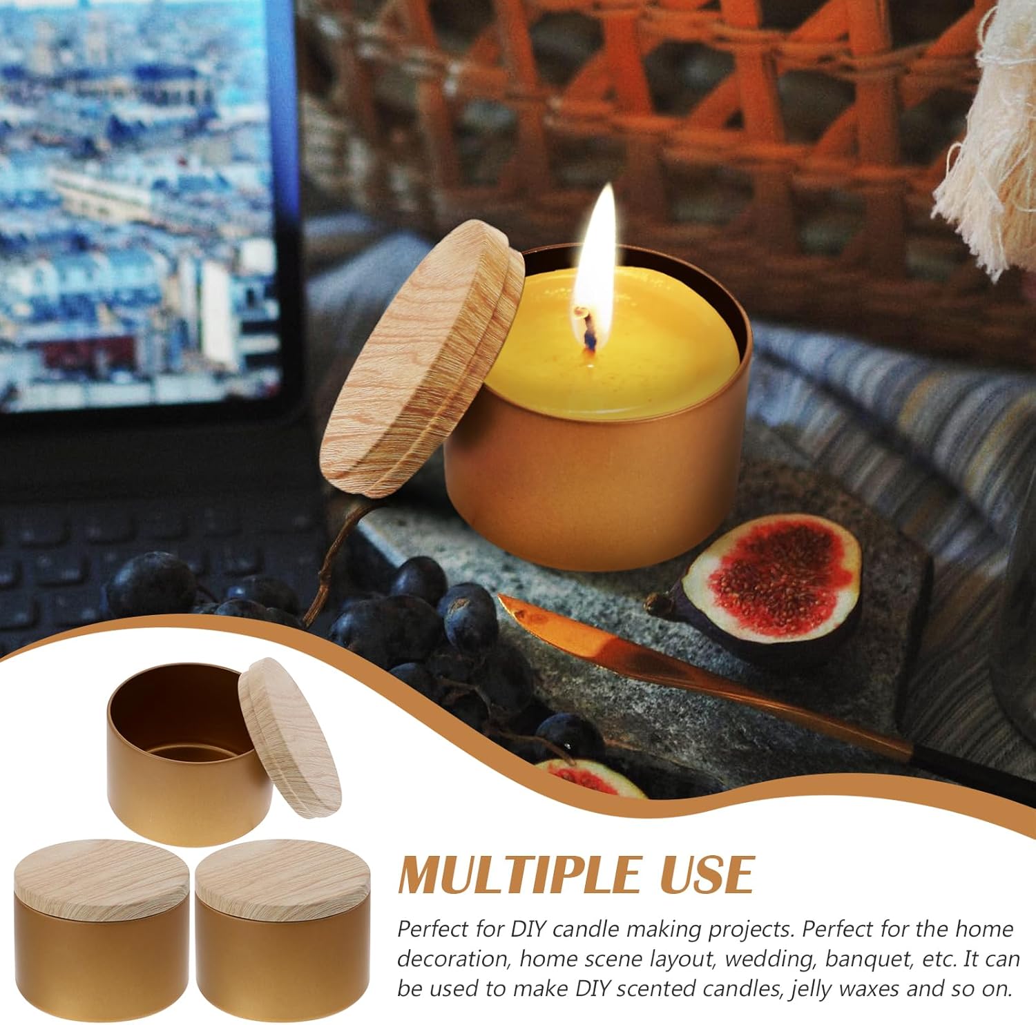 EXCEART 3Pcs Iron Candle Tins with Lids Reusable Storage Jars