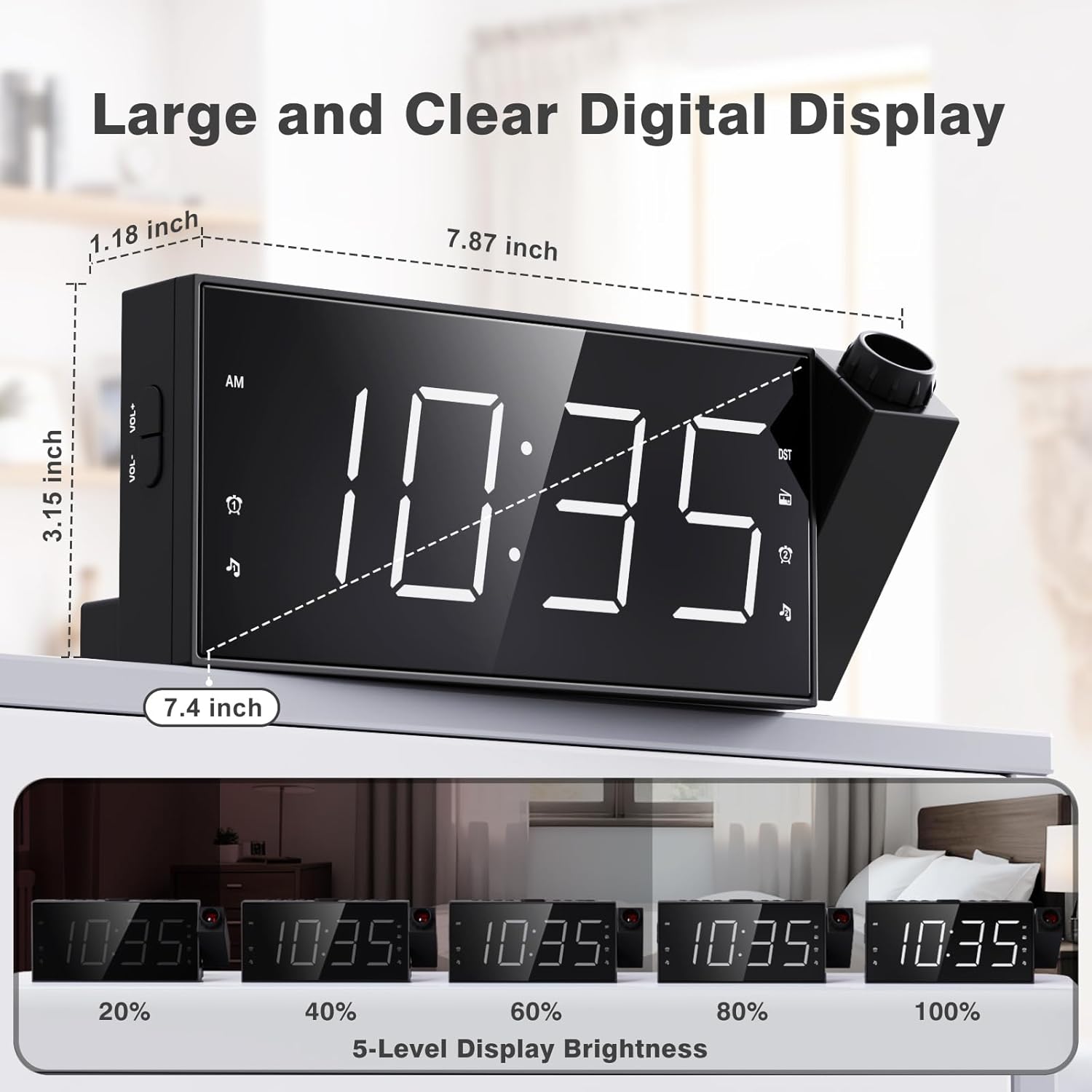 Mesqool Projection Alarm Clock with FM Radio and Dual Alarms
