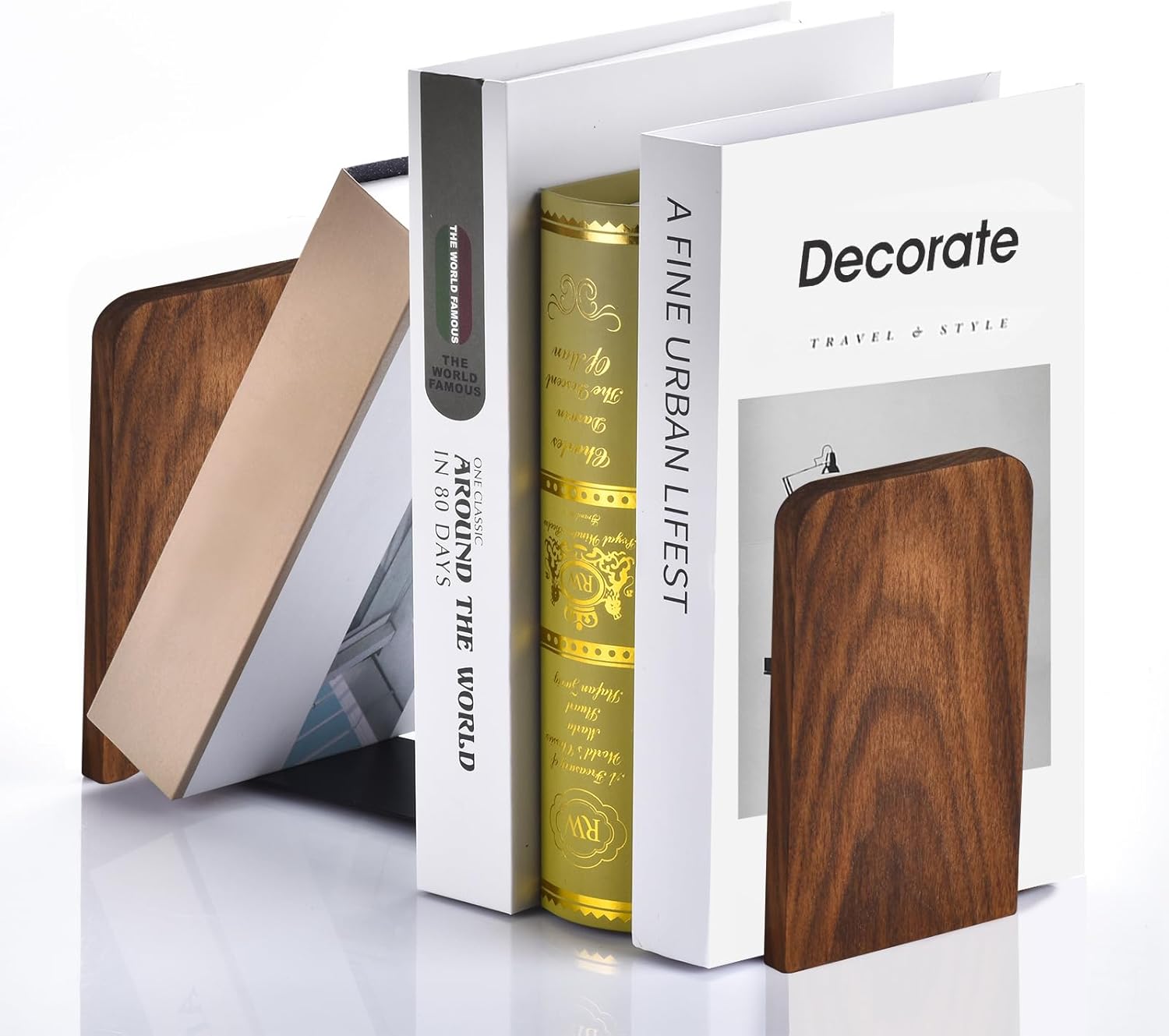 Black Walnut Book Ends Heavy Duty Non-Slip Set of 2
