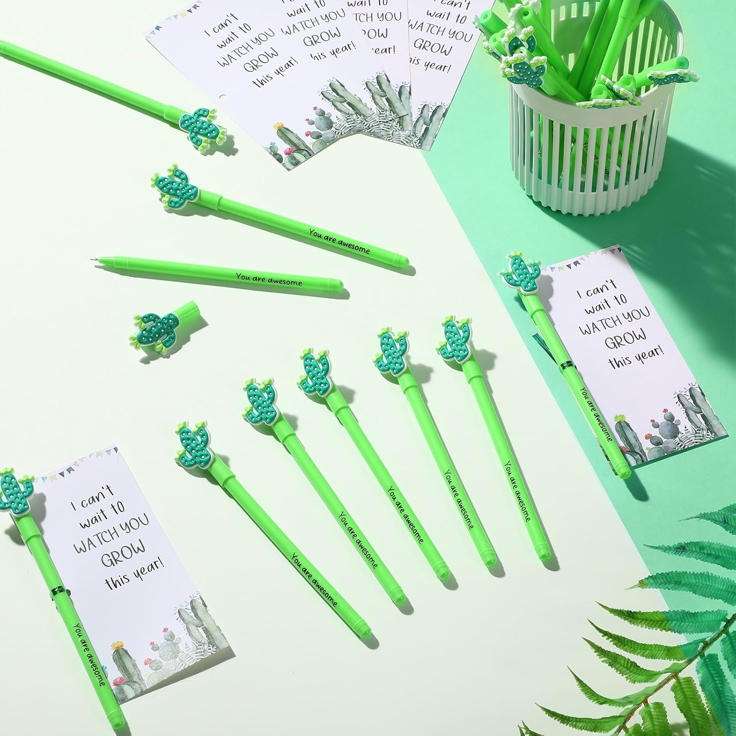 50 Piece Cactus Ballpoint Pens with Cards and Ties