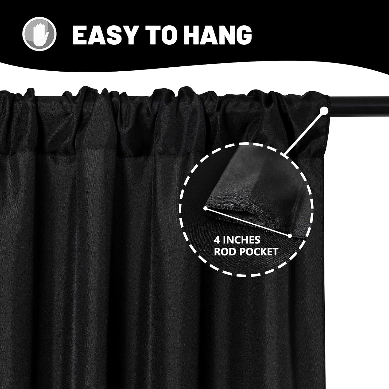 Black Backdrop Curtain 2 Panels 5ft x 10ft Rod Pocket