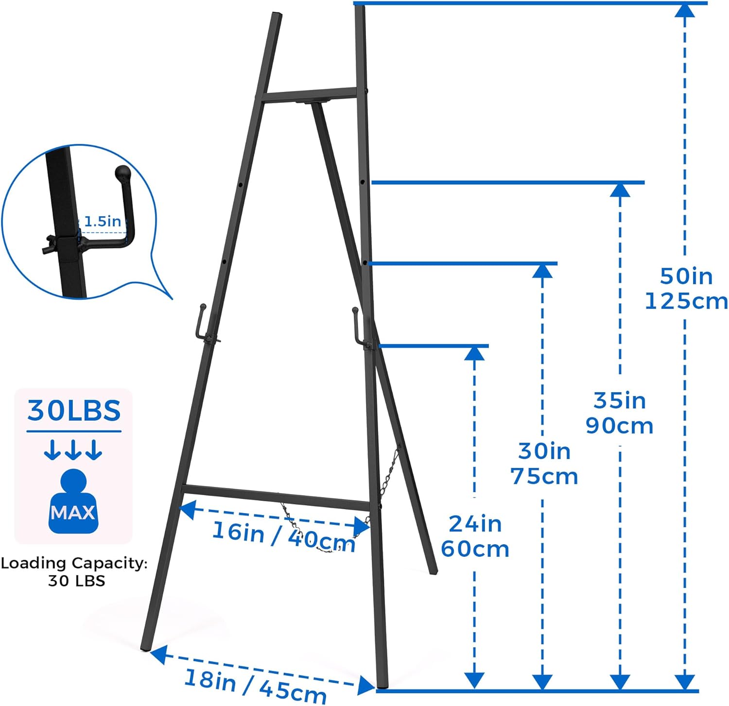 ARTASY 50 Inch Black Easel Stand for Wedding Signs and Art Displays