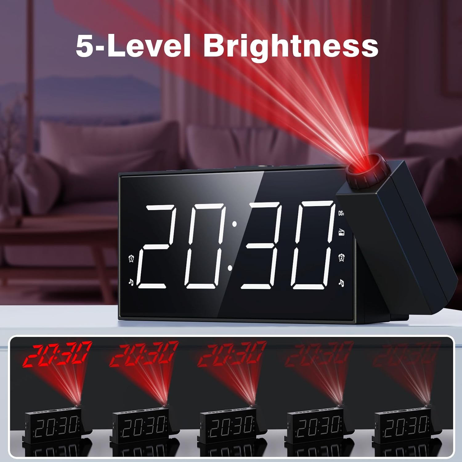 Mesqool Projection Alarm Clock with FM Radio and Dual Alarms