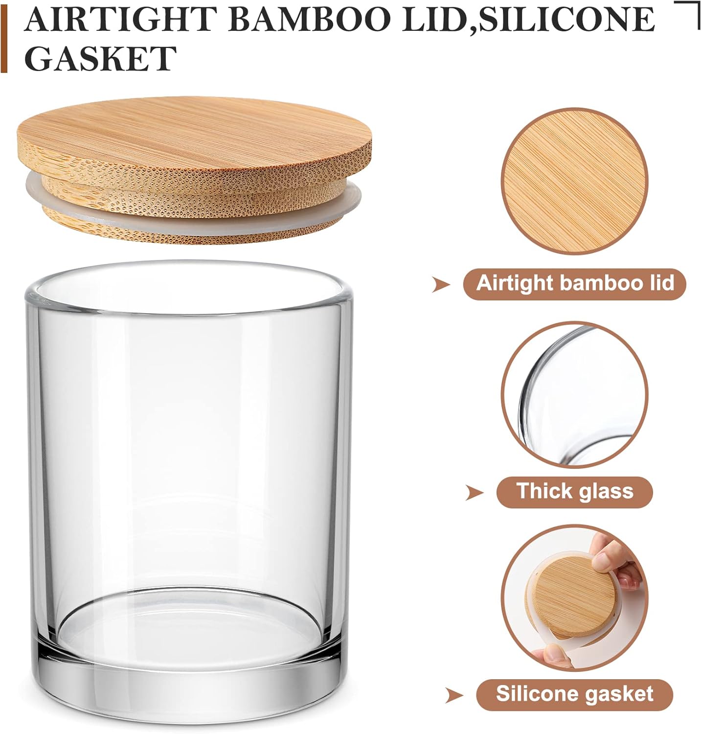 VITEVER 16 Pack Clear Glass Candle Jars with Bamboo Lids and Wick Kit