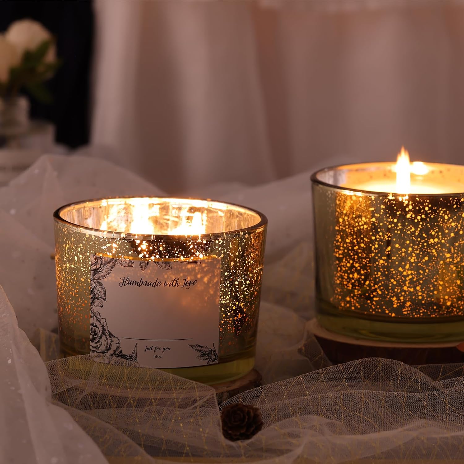 Simeitol 16 Oz Gold Candle Jars 6 Pcs with Bamboo Lids