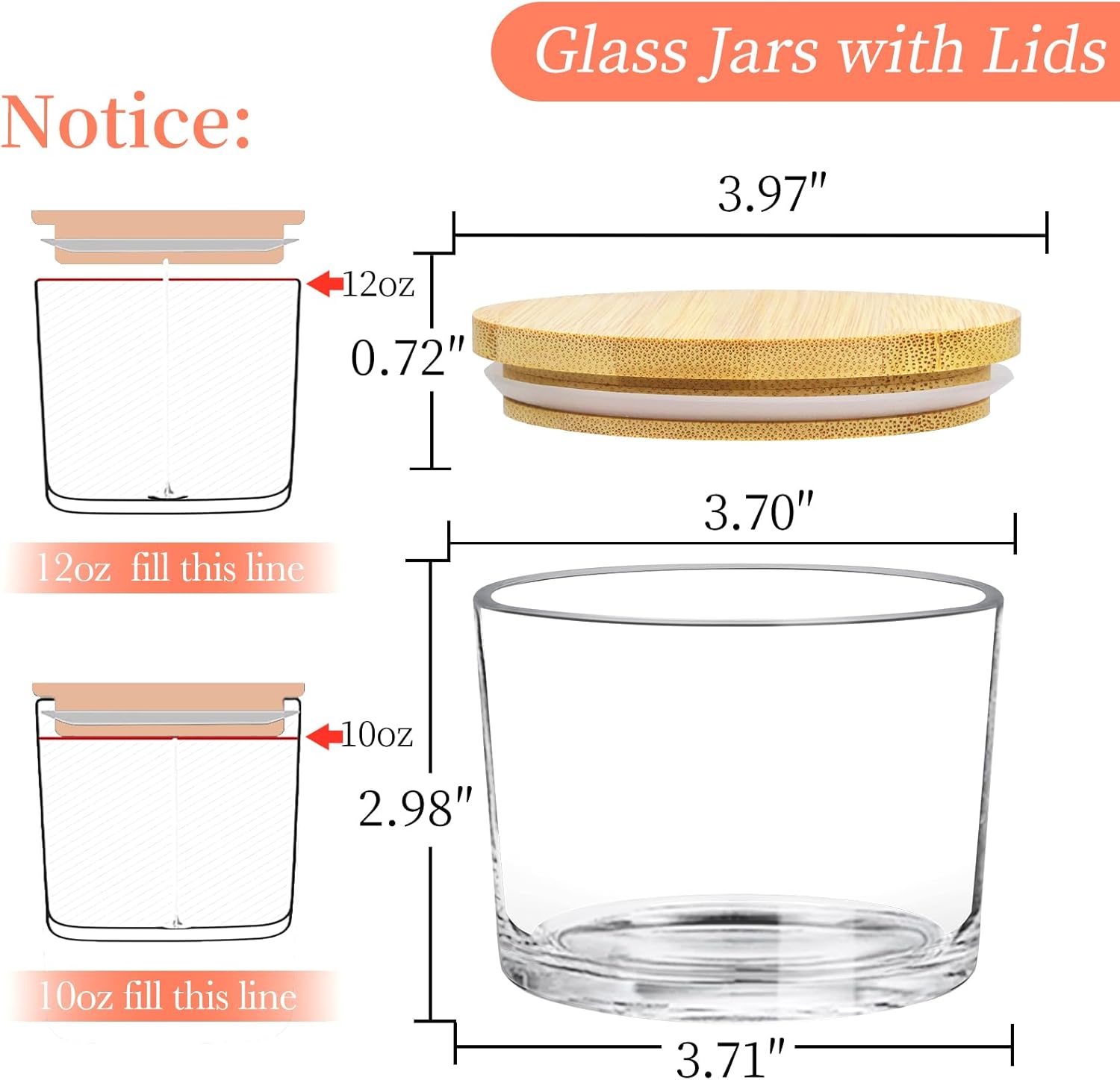 CONNOO 8 Pack 12 OZ Clear Glass Candle Jars with Airtight Bamboo Lids