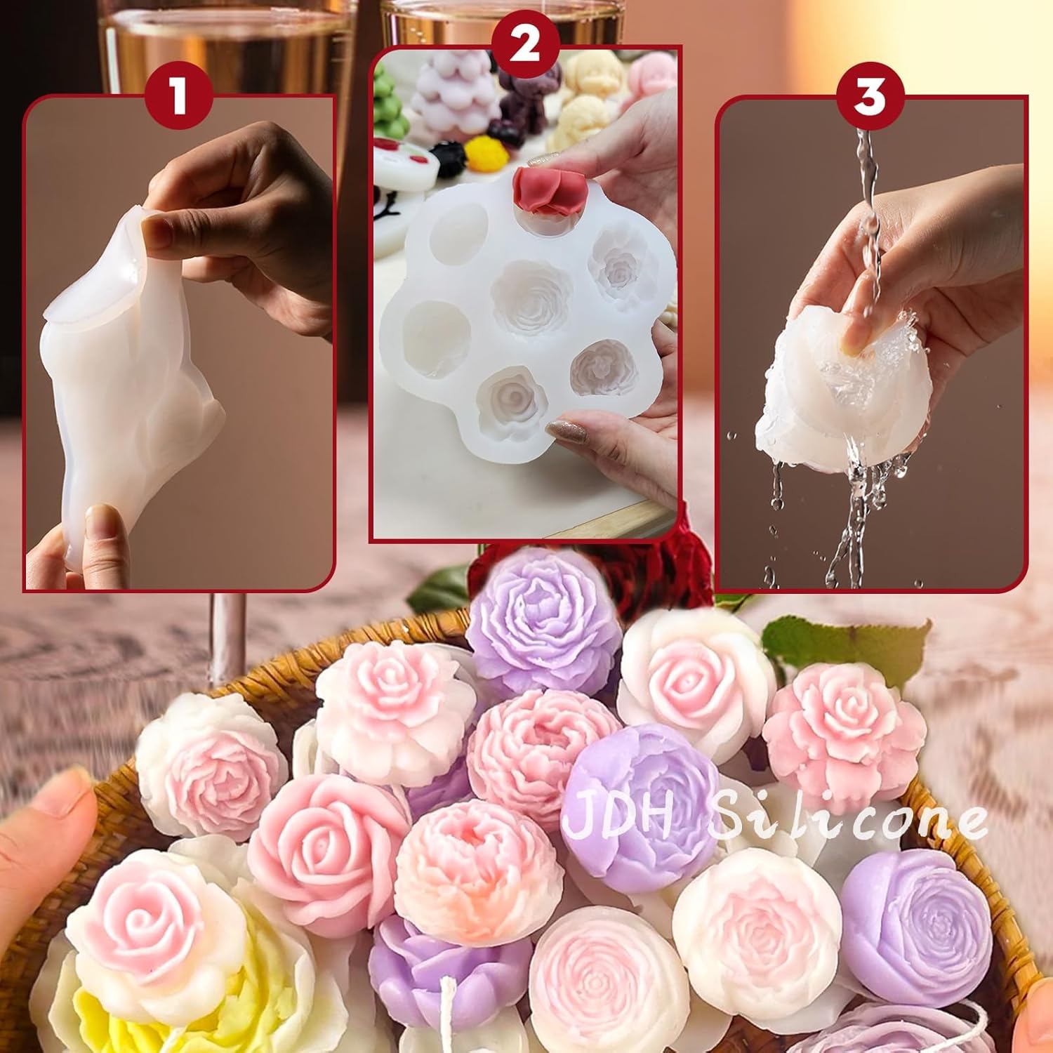 7 Piece Flower Candle Mold Set for Candle Making and Soap Crafting