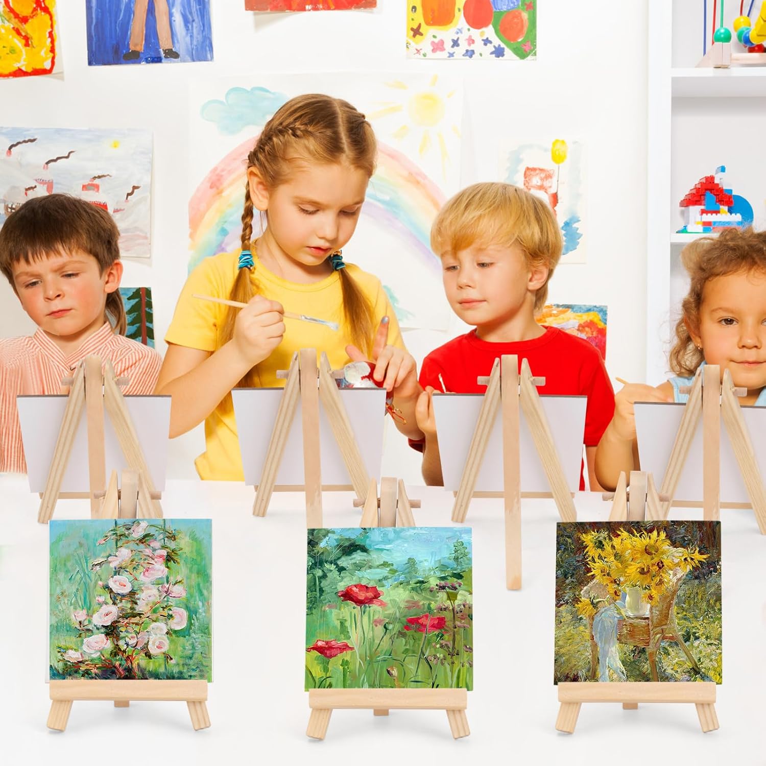 3 Inch Mini Canvas 5 Inch Mini Easel Set 6 Pieces