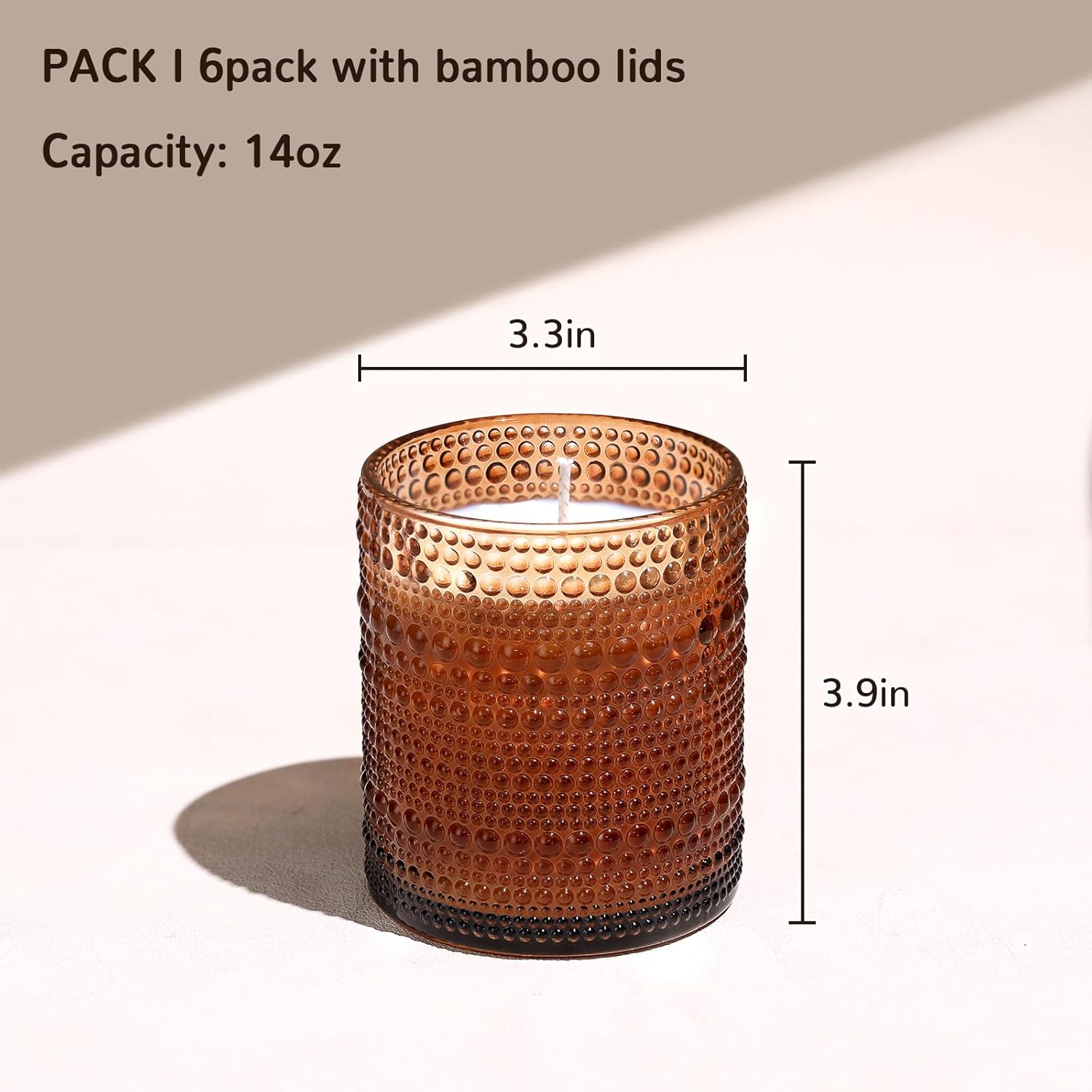 14oz Amber Glass Candle Jars 6 Pack for Candle Making