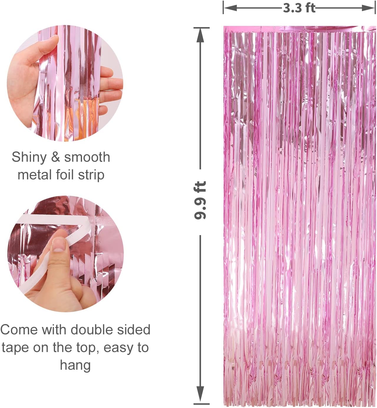 Crosize 2 Pack 33x99ft Pink Foil Fringe Backdrop Curtains