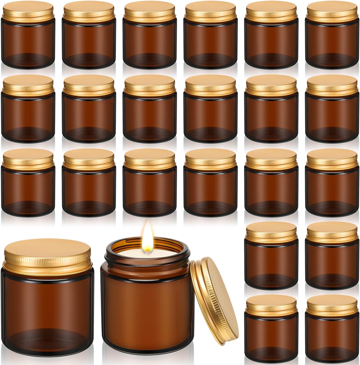 Zhehao 24 Pcs Amber Glass Candle Jars with Gold Lids
