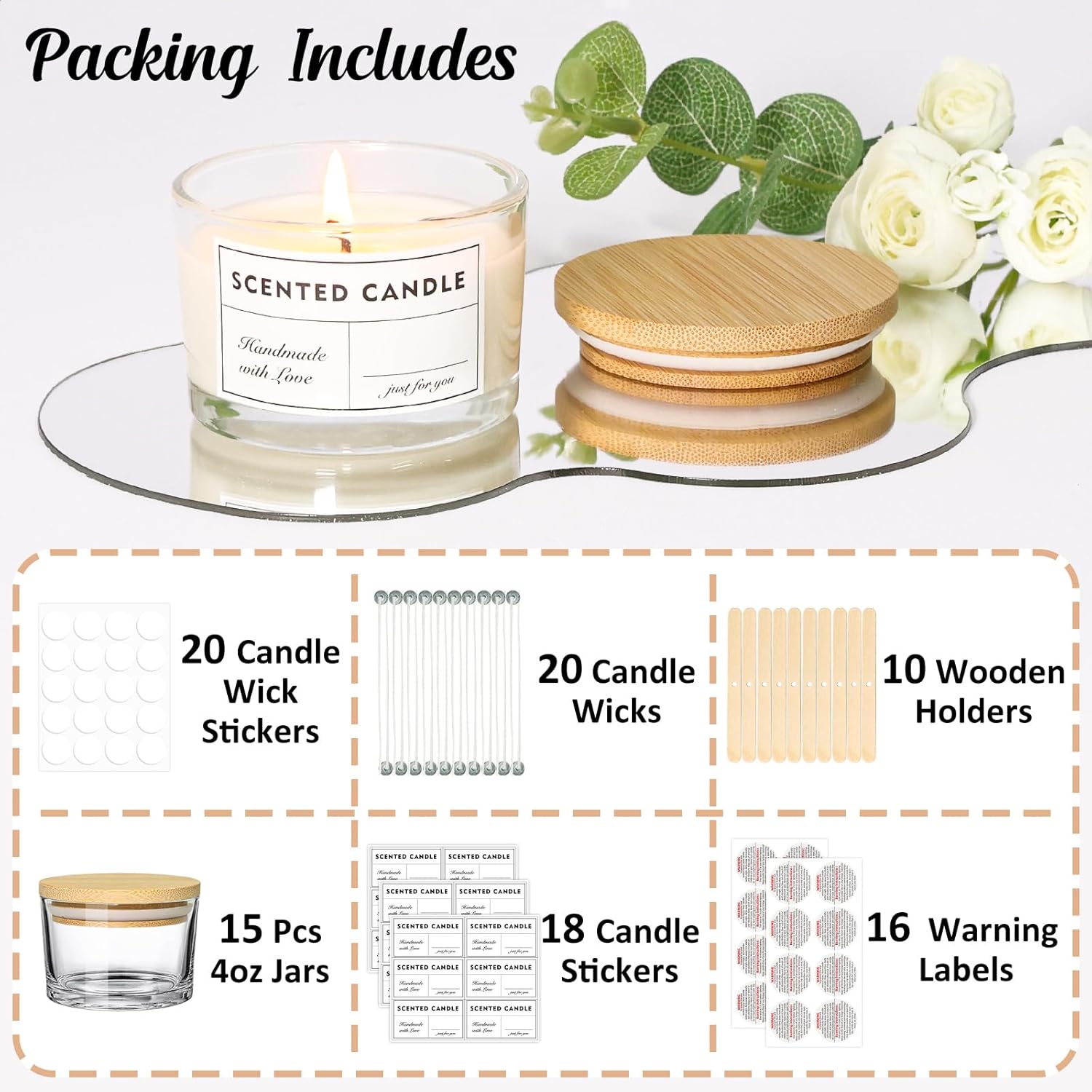 4oz Clear Candle Jars 15 Pack - Bamboo Lids for Candle Making