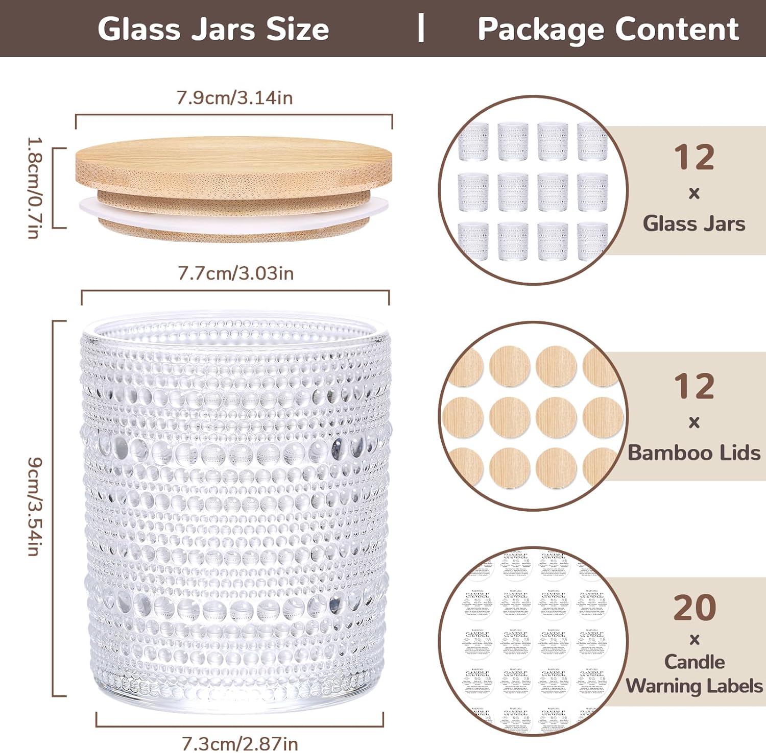 DARJEN 12 Pack Clear Candle Jars with Bamboo Lids and Labels