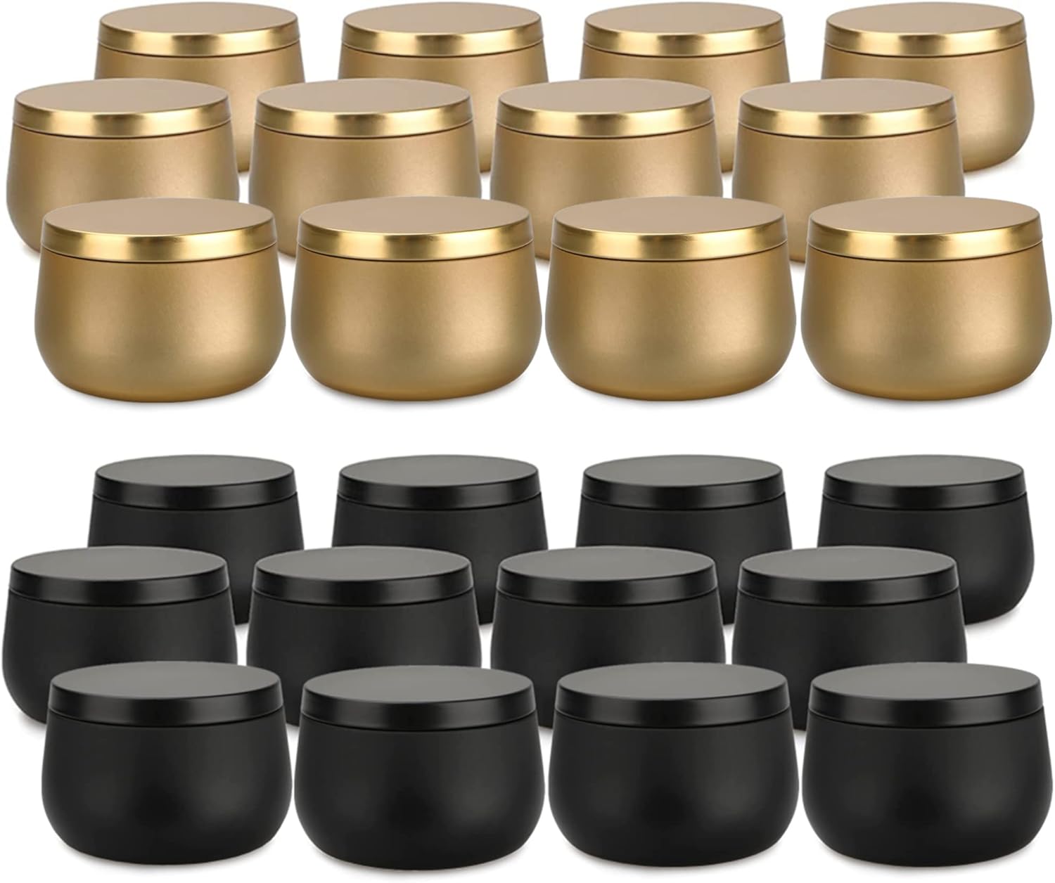 8oz Candle Tins 24 Pieces with Lids Black and Gold