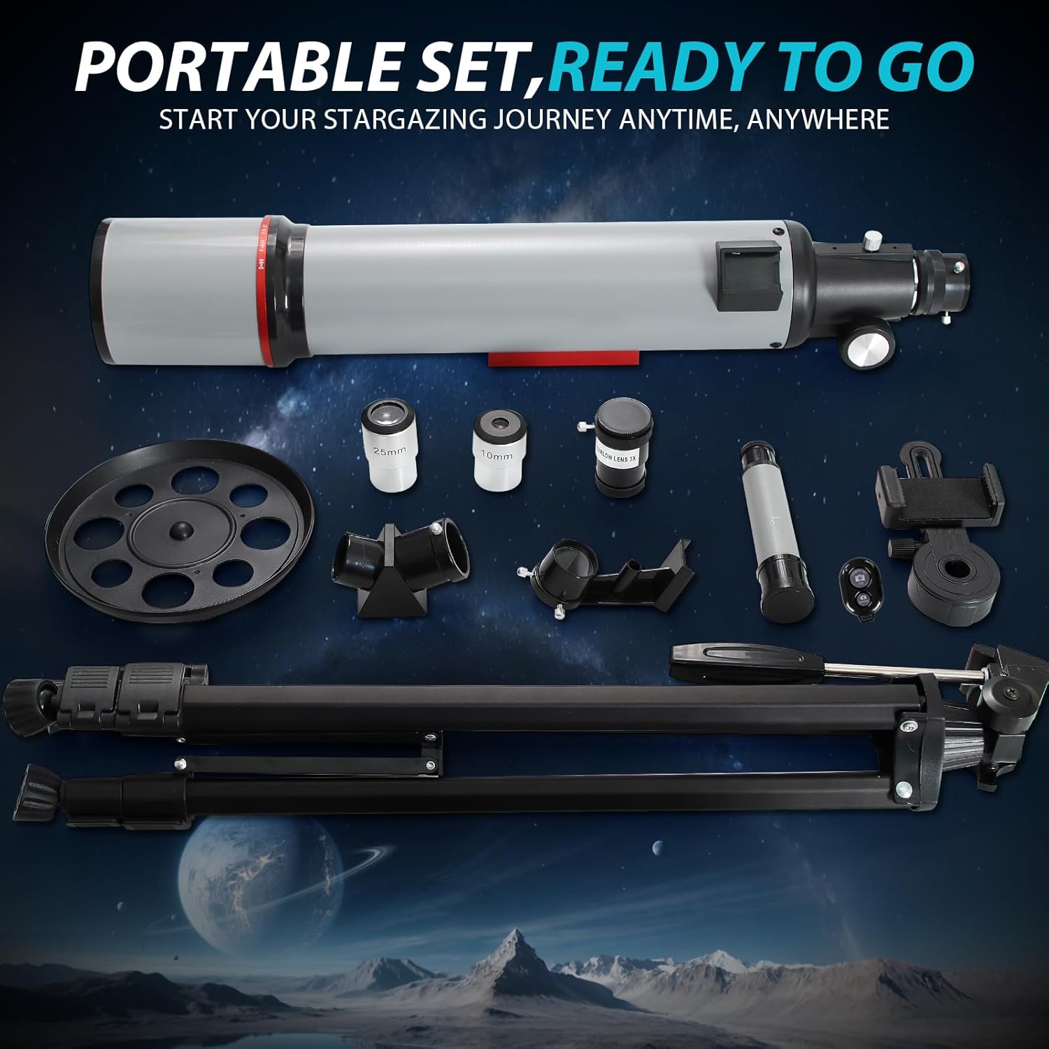 90mm Aperture Refractor Telescope for Moon Stars Observation