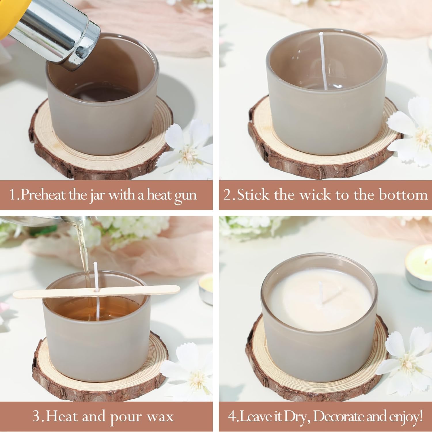 CONNOO 15 Pack 4oz Glass Candle Jars with Airtight Bamboo Lids