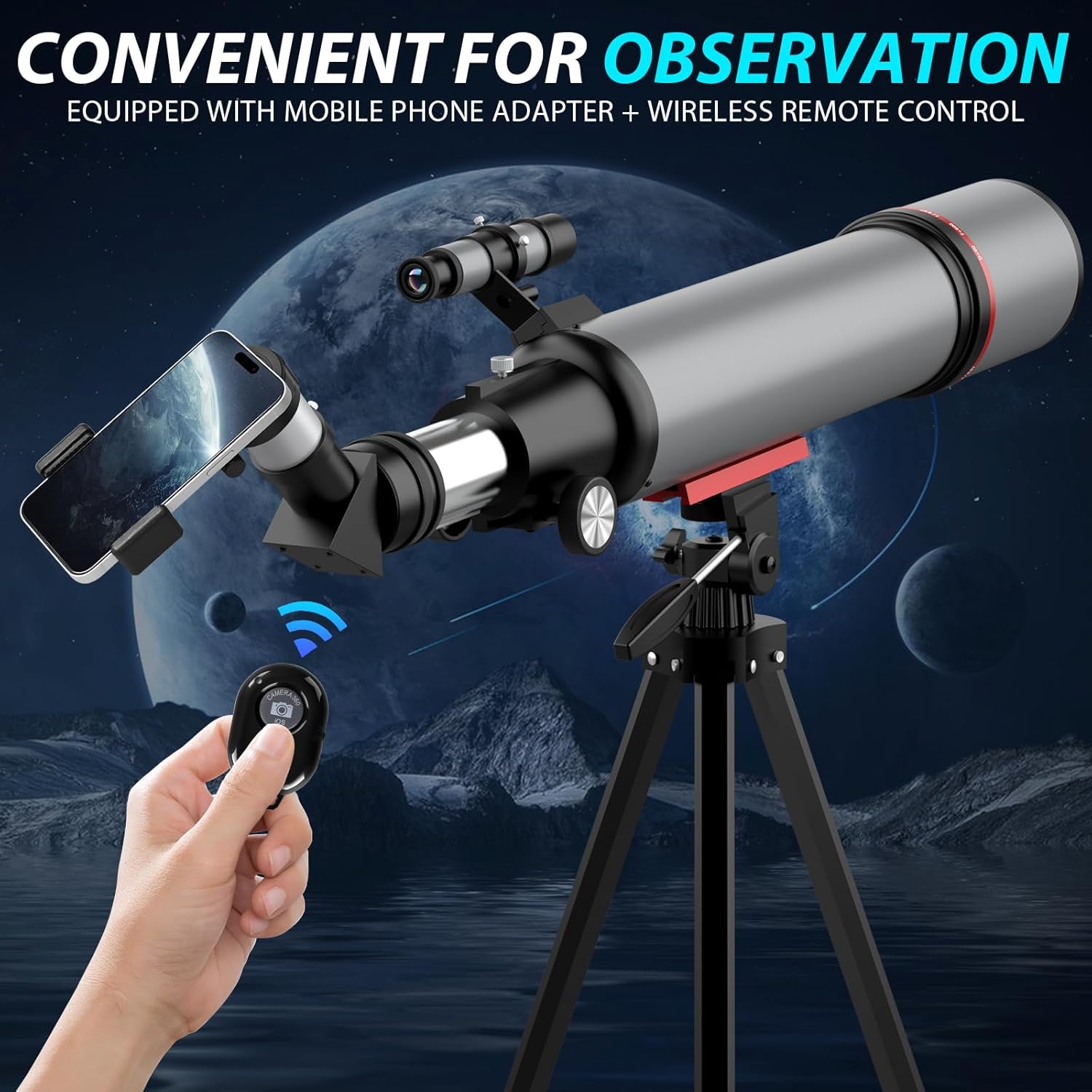 90mm Aperture Refractor Telescope for Moon Stars Observation