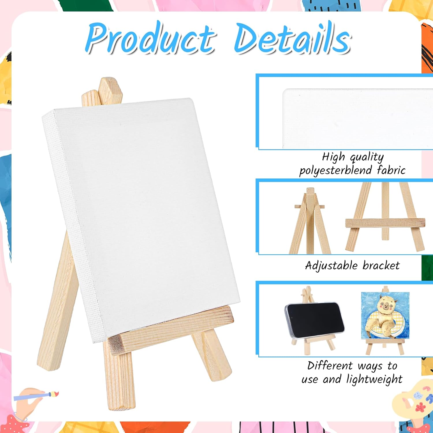 Mini Canvas with Easel Set 16 Pack 4x4 Inch Art Supplies