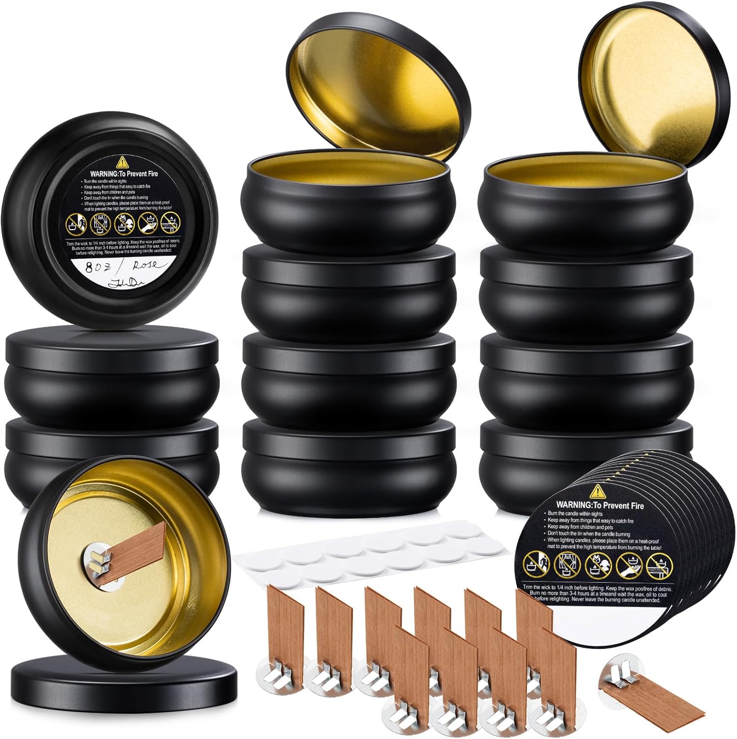 Opeshar 12 Piece 8oz Matte Black Candle Tin Set