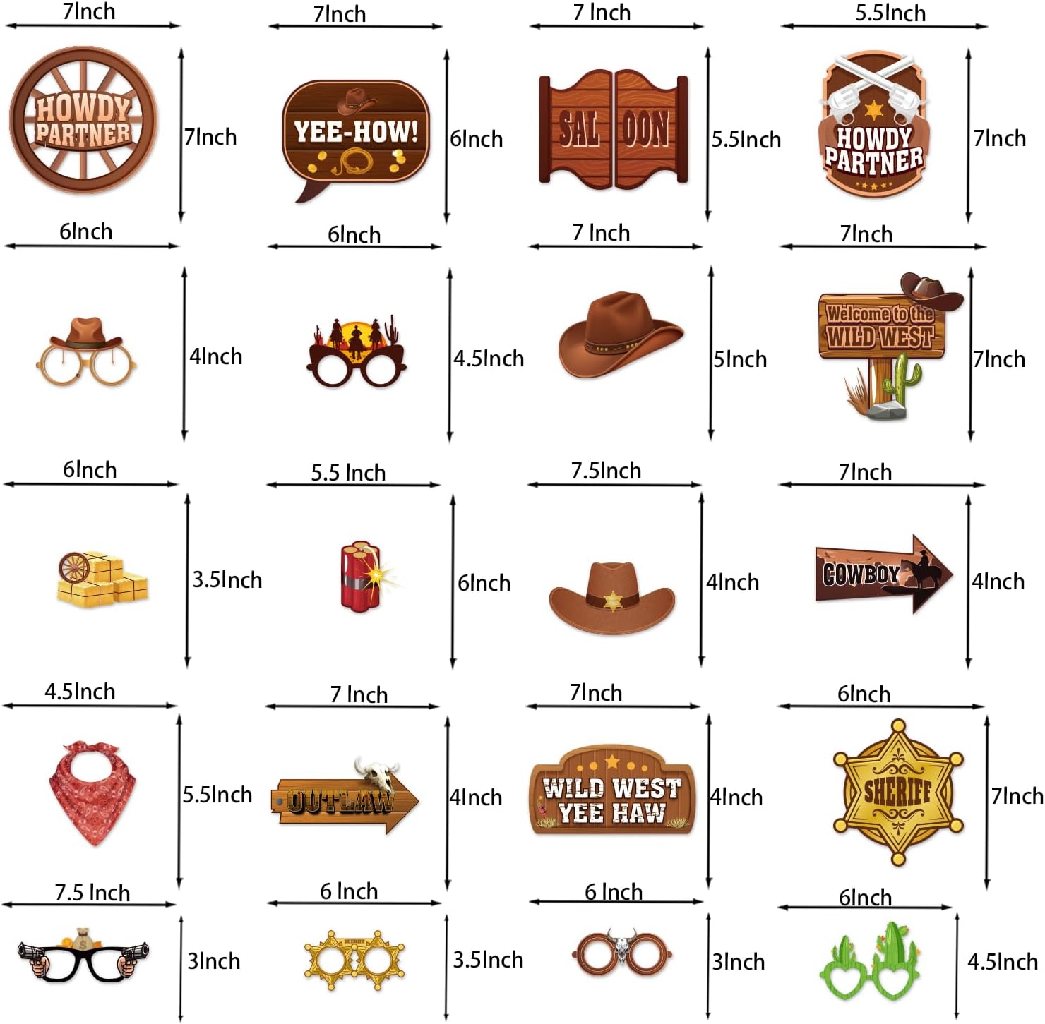 36Pcs Wild West Photo Booth Props for Party Decorations