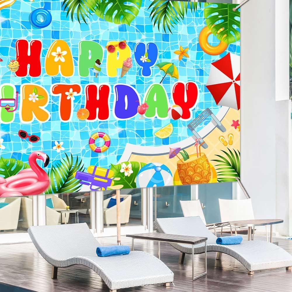 AIBIIN Pool Birthday Backdrop 708 x 433 Inch