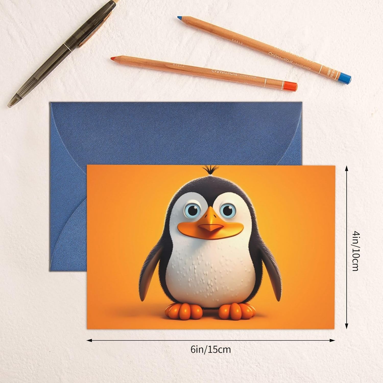 Blue Penguin Print Greeting Card 6x4 with Envelope