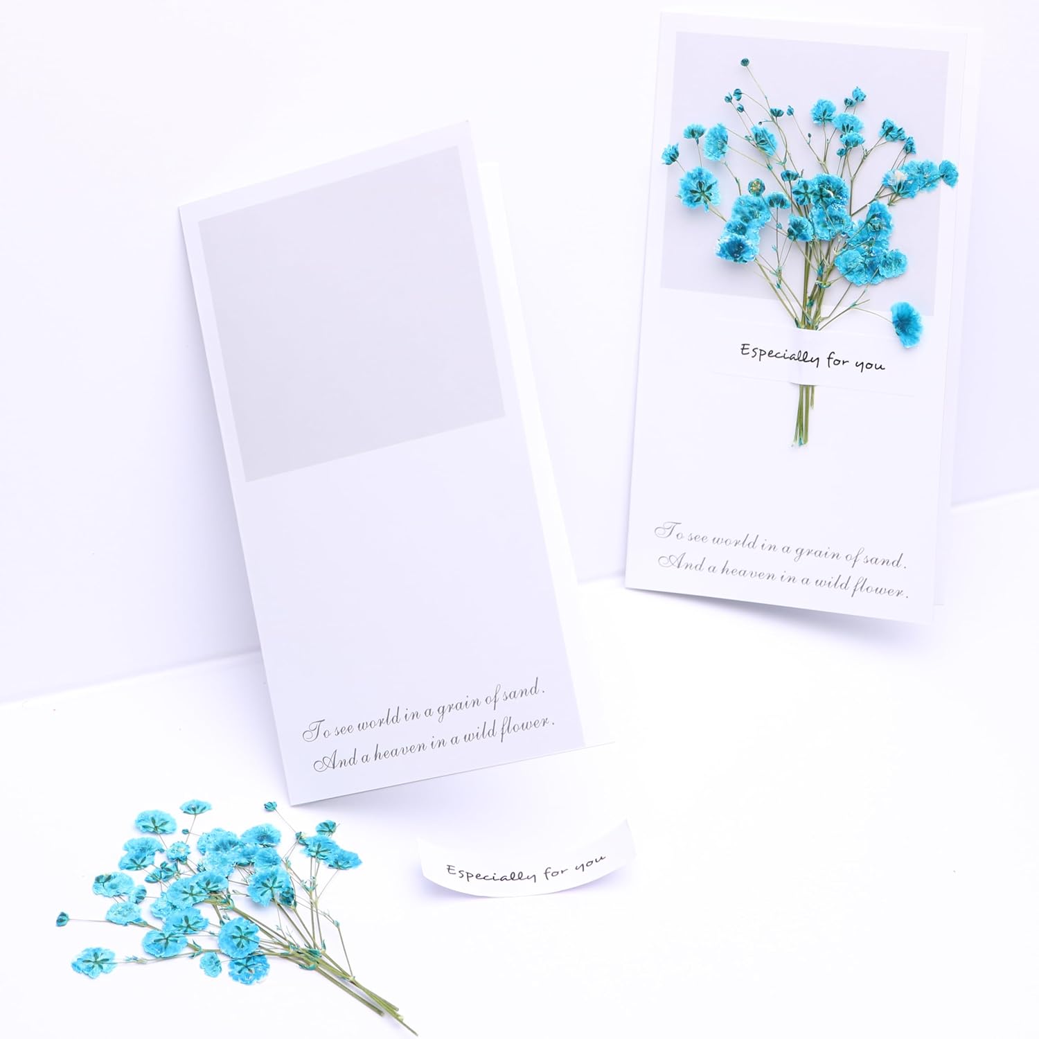 Lake Blue Gypsophila Dried Flowers Greeting Card Set