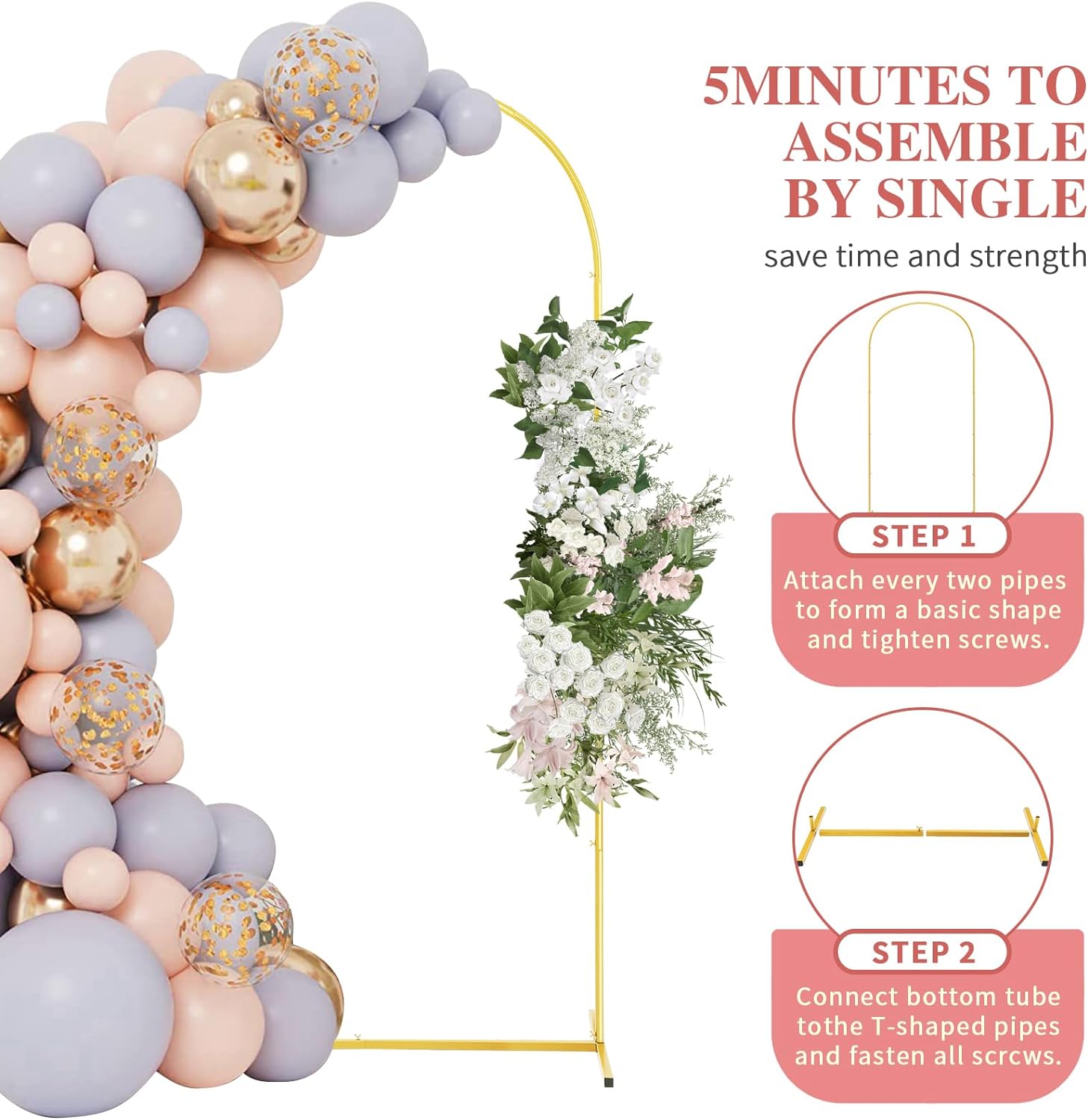 Set of 2 Gold Metal Wedding Arch Backdrop Stands