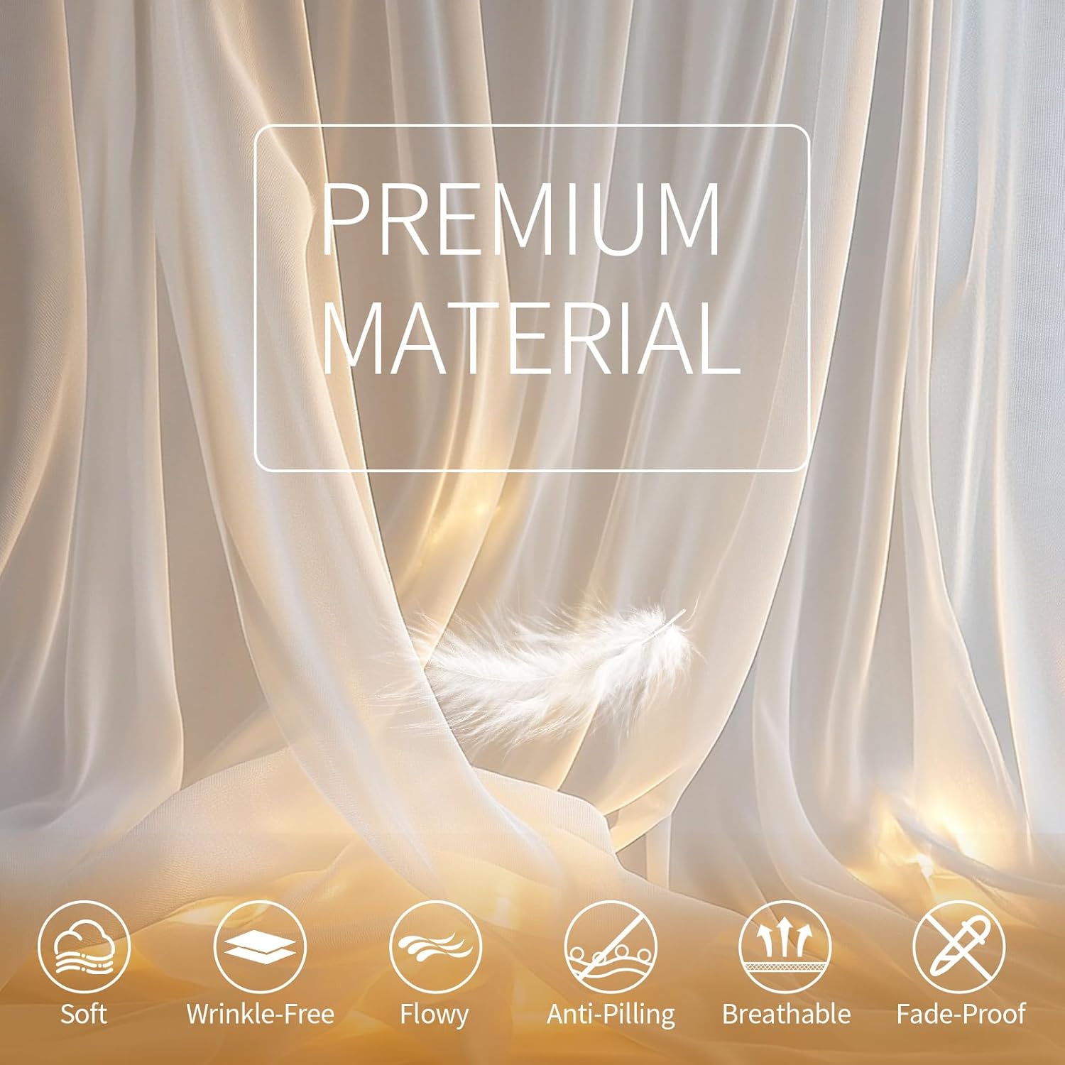 White Tulle Backdrop with LED String Lights - 10x10ft Wedding Party Background
