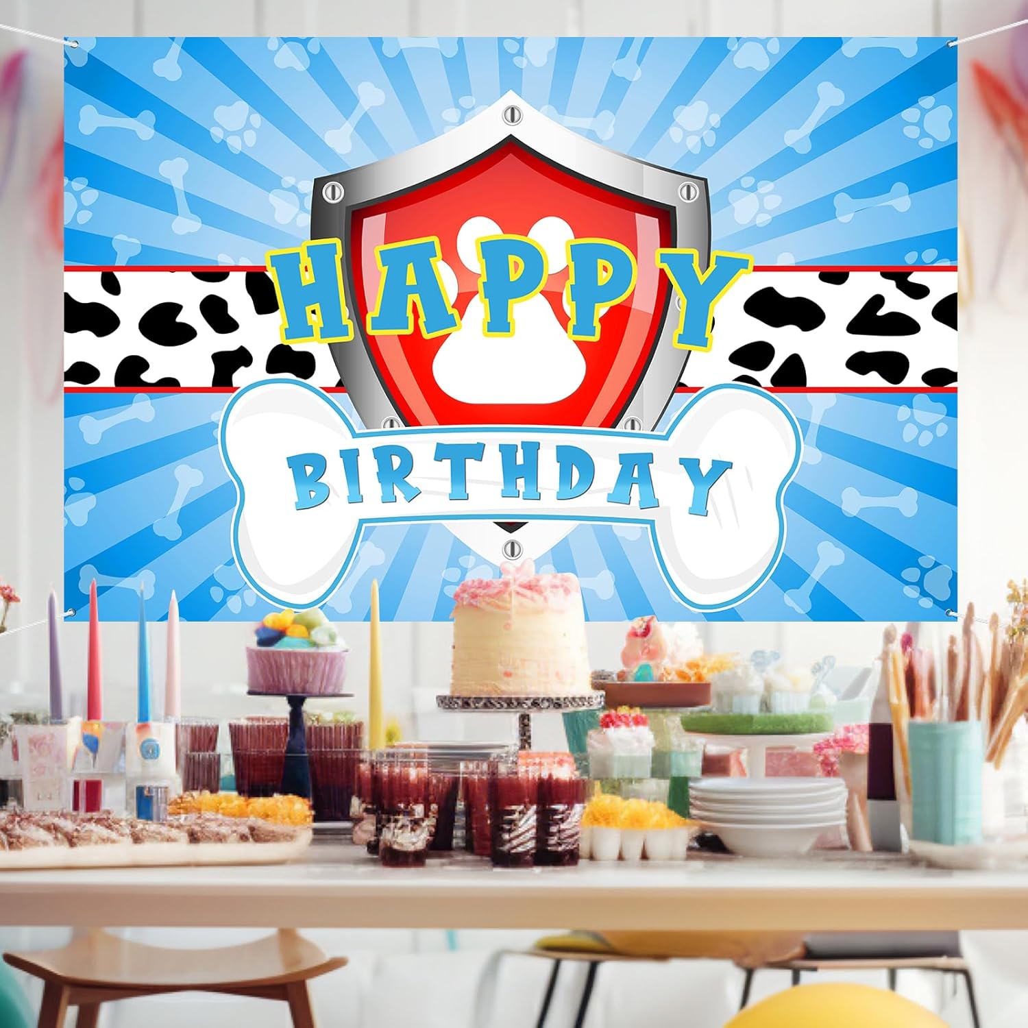 Maicaiffe Dog Paw Birthday Backdrop Banner - 6x4 ft