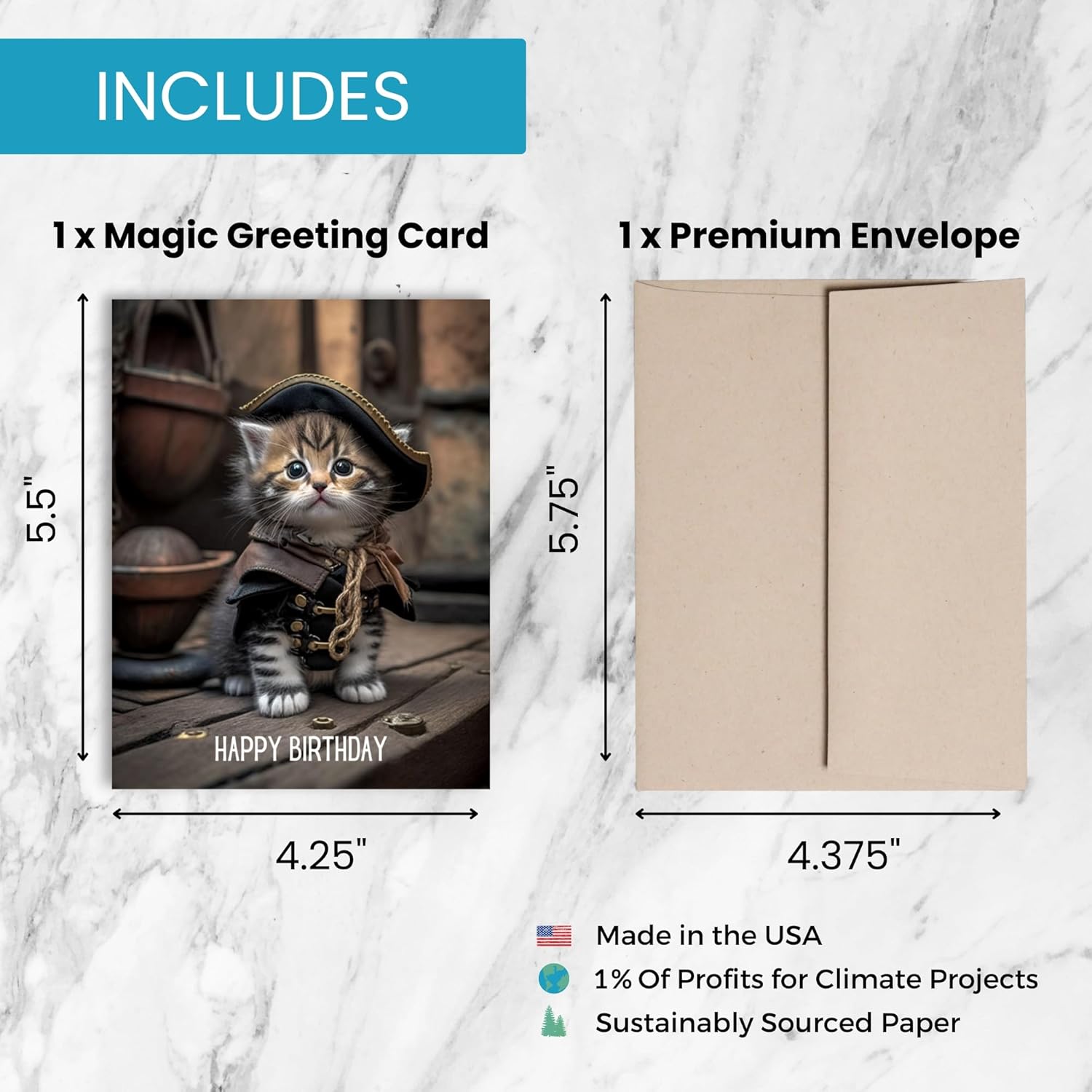 Magic Greetings Funny Cat Pirate Birthday Card