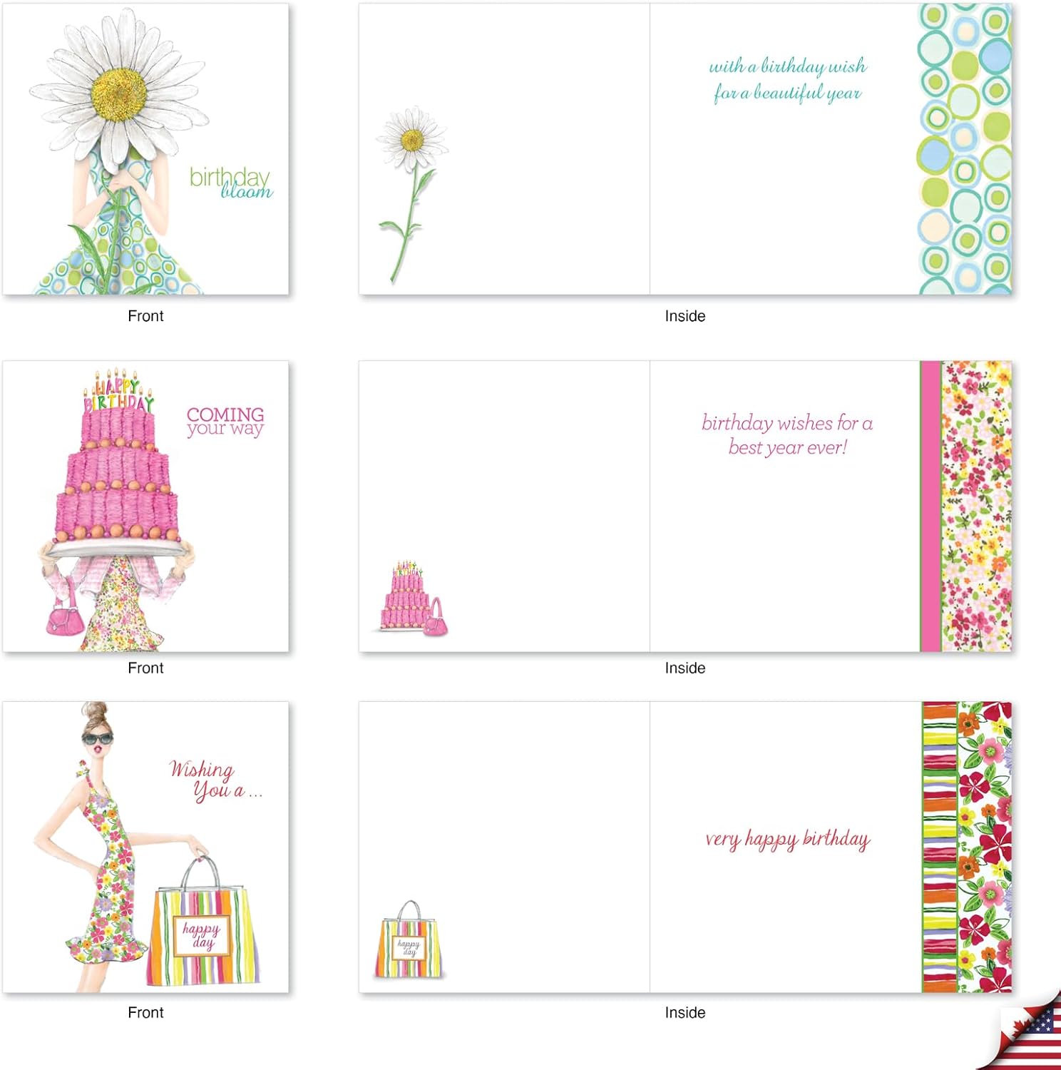The Best Card Company - 10 Birthday Note Cards Boxed for Women