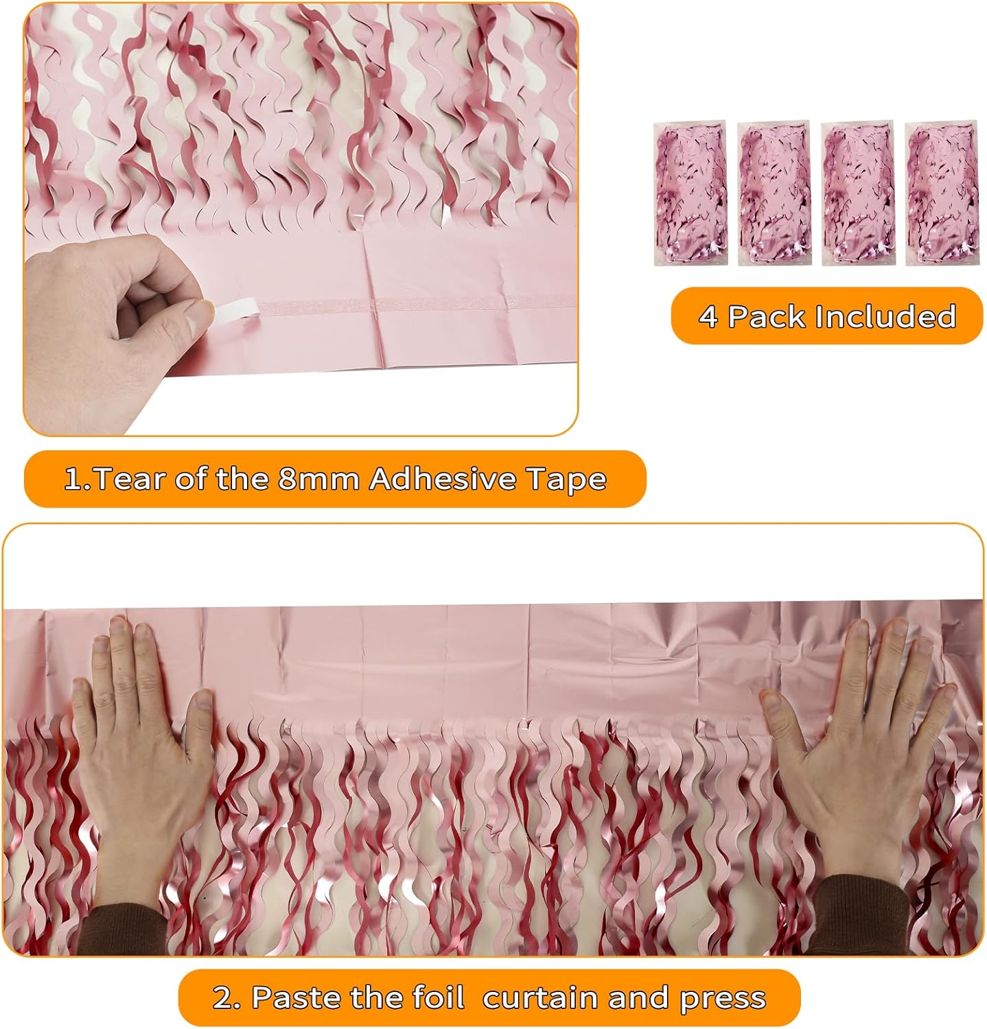 4 Pack Pink Wavy Tinsel Curtain Backdrop