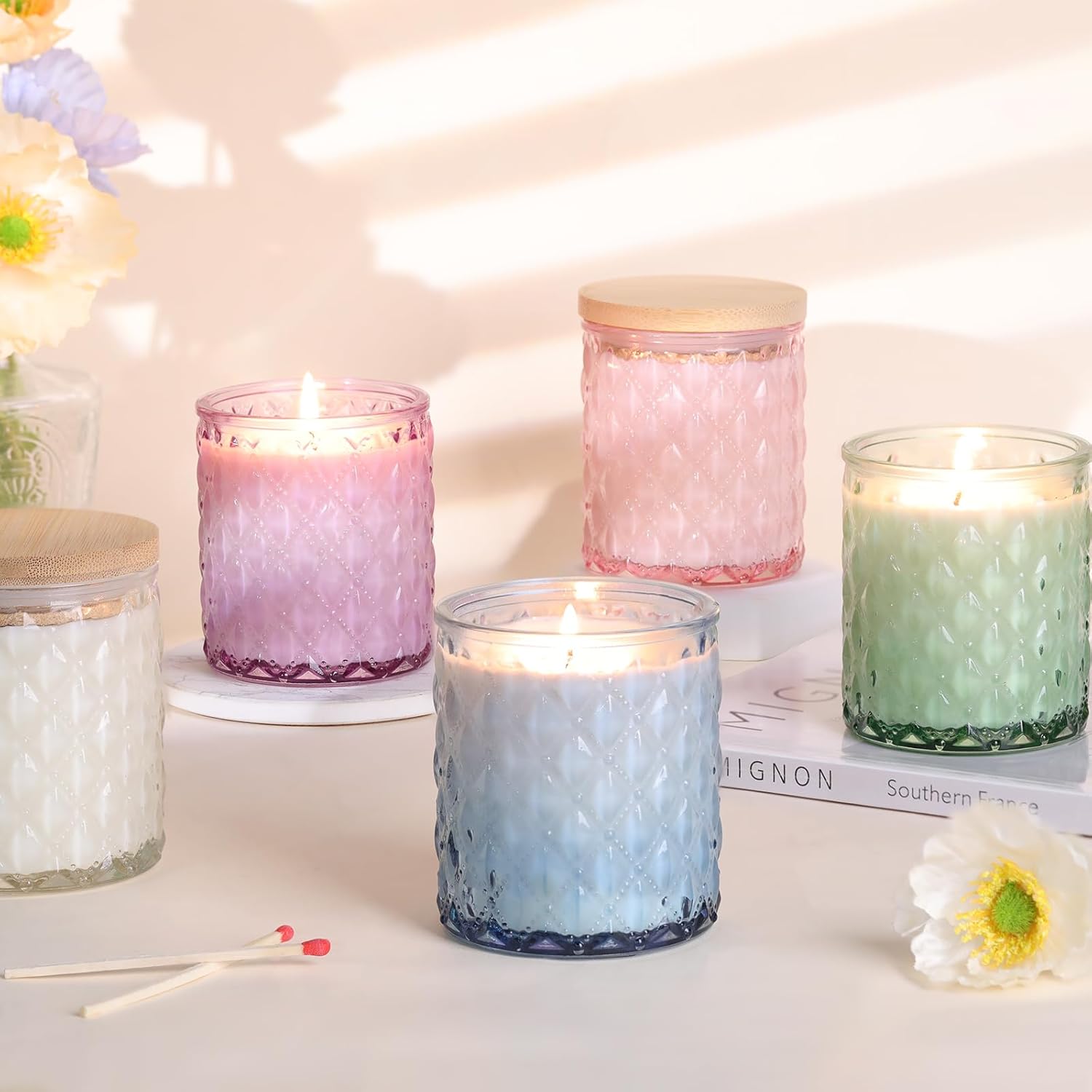 8-Pack Green Candle Jars with Bamboo Lids for Candle Making